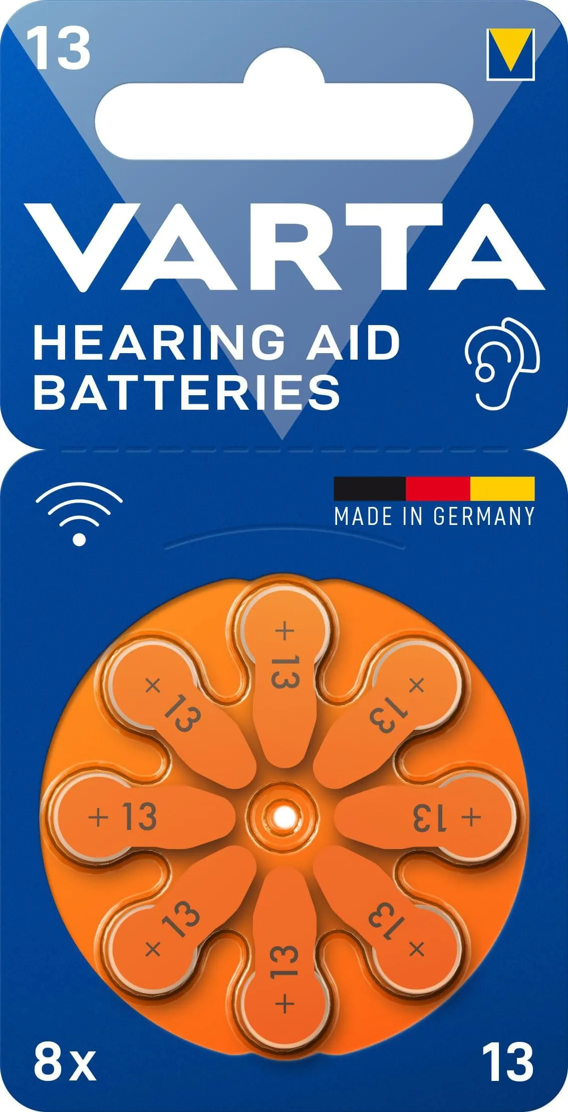 Varta Pile per Apparecchi Acustici Taglia 13 (PR48), Confezione da 8