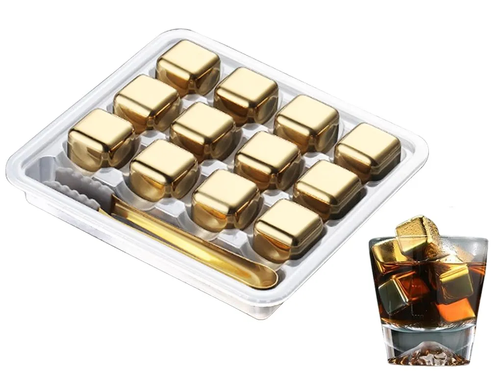 Anlising 12 Cubetti di Ghiaccio Riutilizzabili in Acciaio Inox Oro