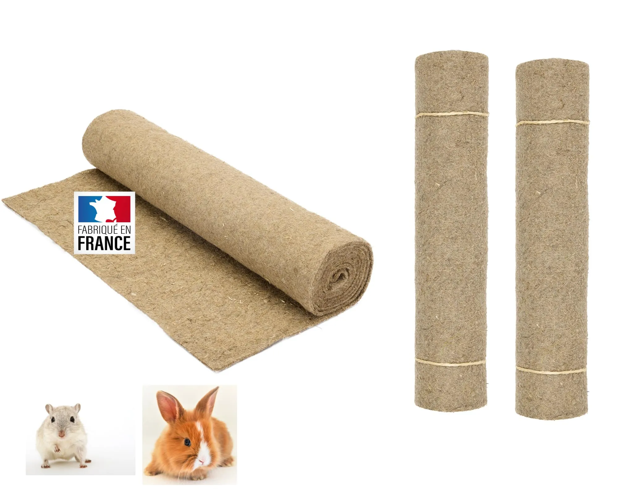 La Cordeline Set di 3 tappeti lettiera in canapa naturale per roditori