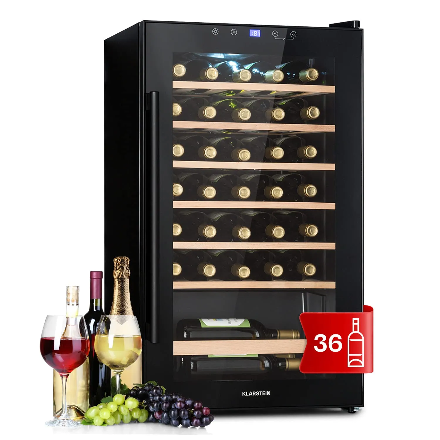 Klarstein Cantinetta Vino Refrigerata - 36 Bottiglie, Design Elegante e Temperatura Regolabile