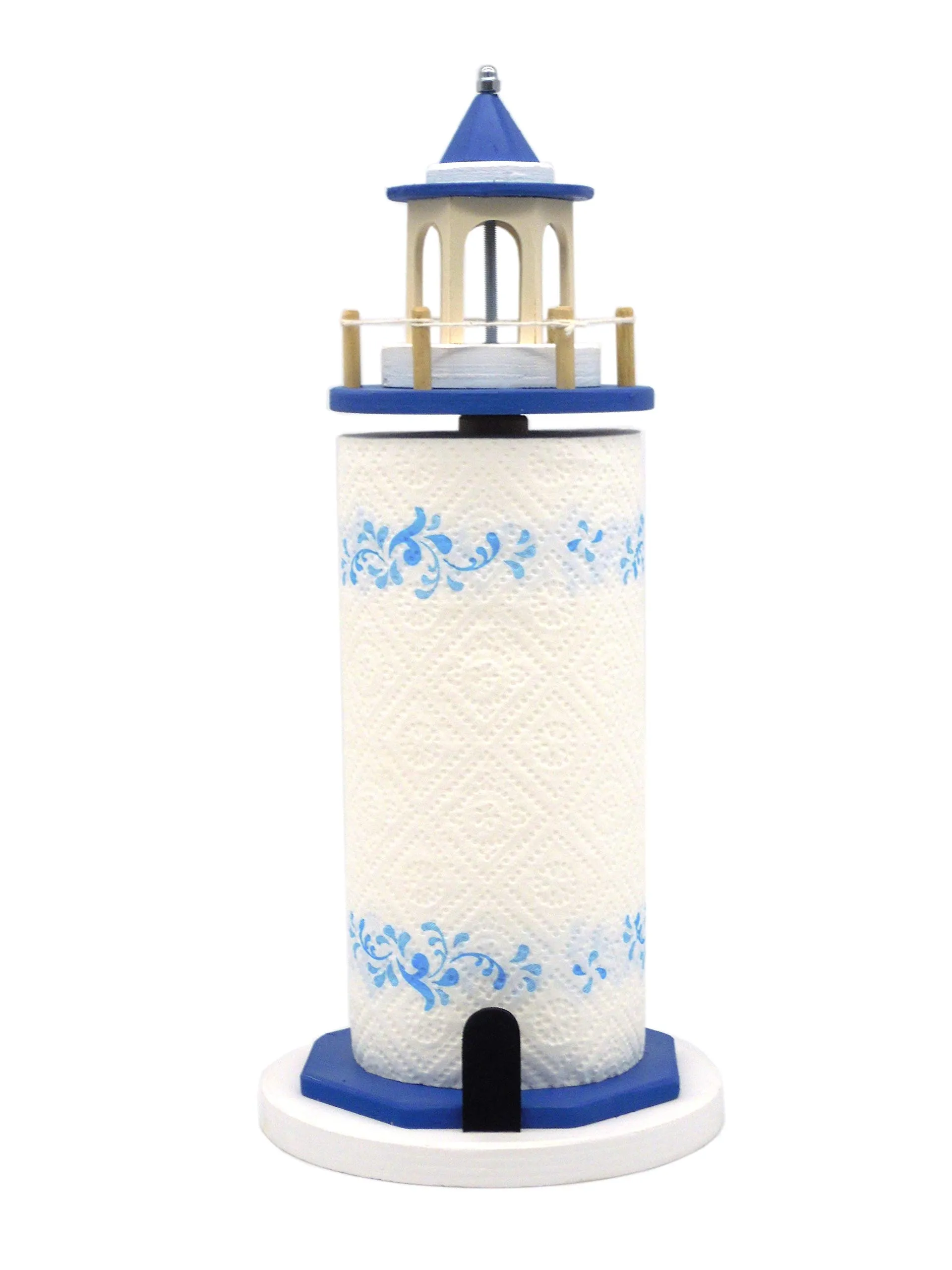Porta Rotolo Carta da Cucina Faro Nautico Blu Azzurro in Legno Stile Marino