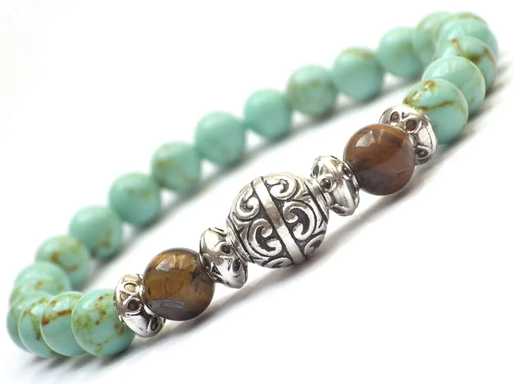 Bracciale Uomo in Turchese Ricostituito e Occhio di Tigre - Eleganza Naturale al Tuo Polso