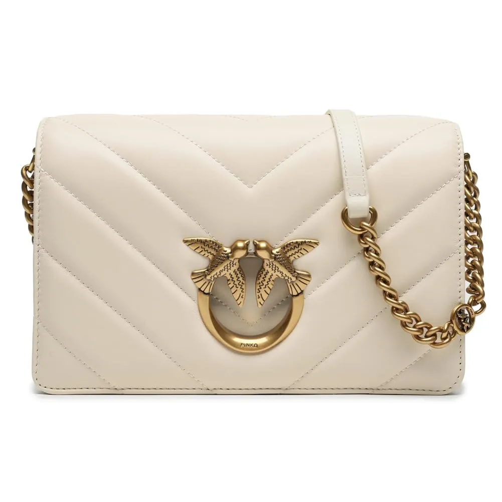 Pinko Love Click Classic Sheep Nappa Bianco Seta-Antique Gold
