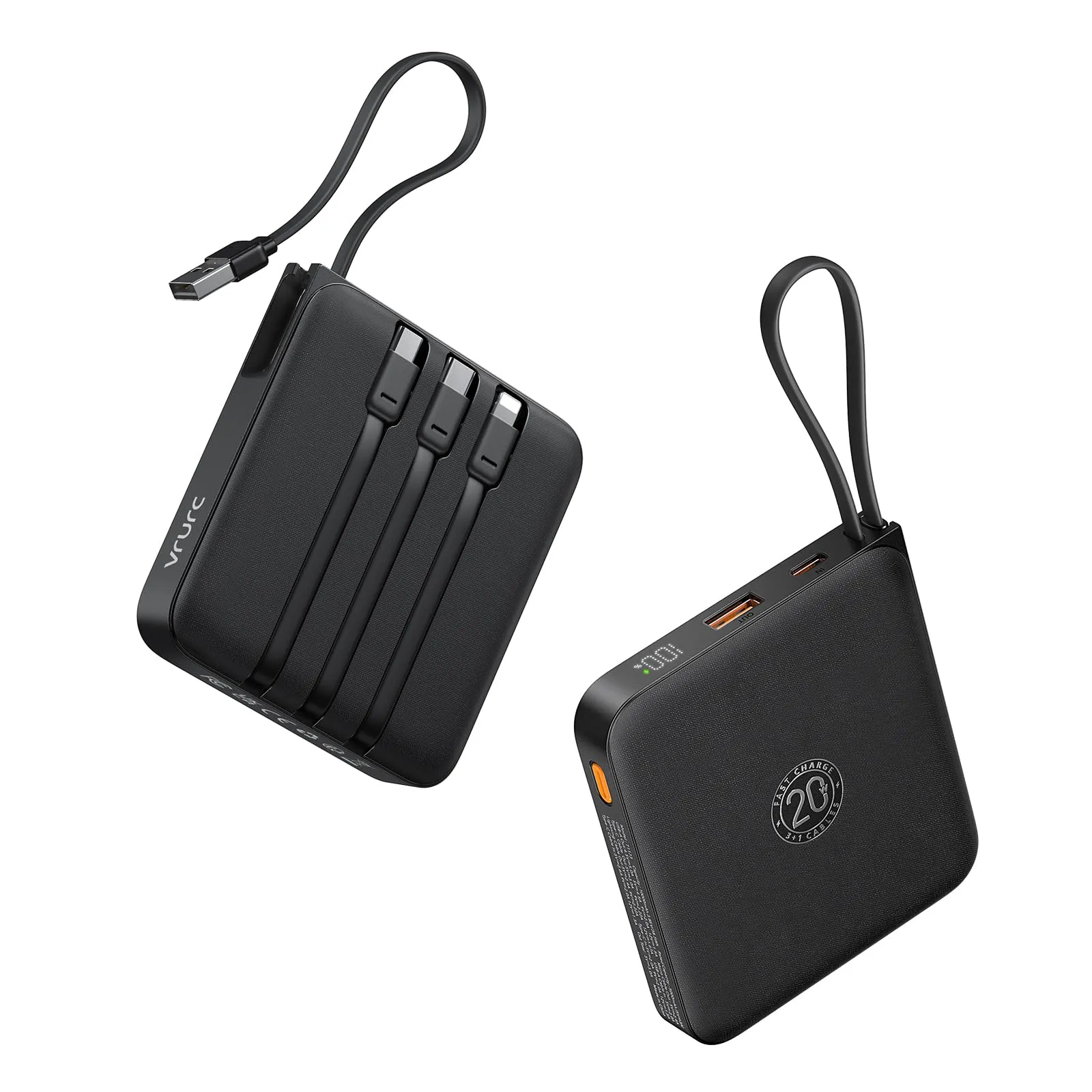VRURC Power Bank 20000mAh con Cavi Integrati