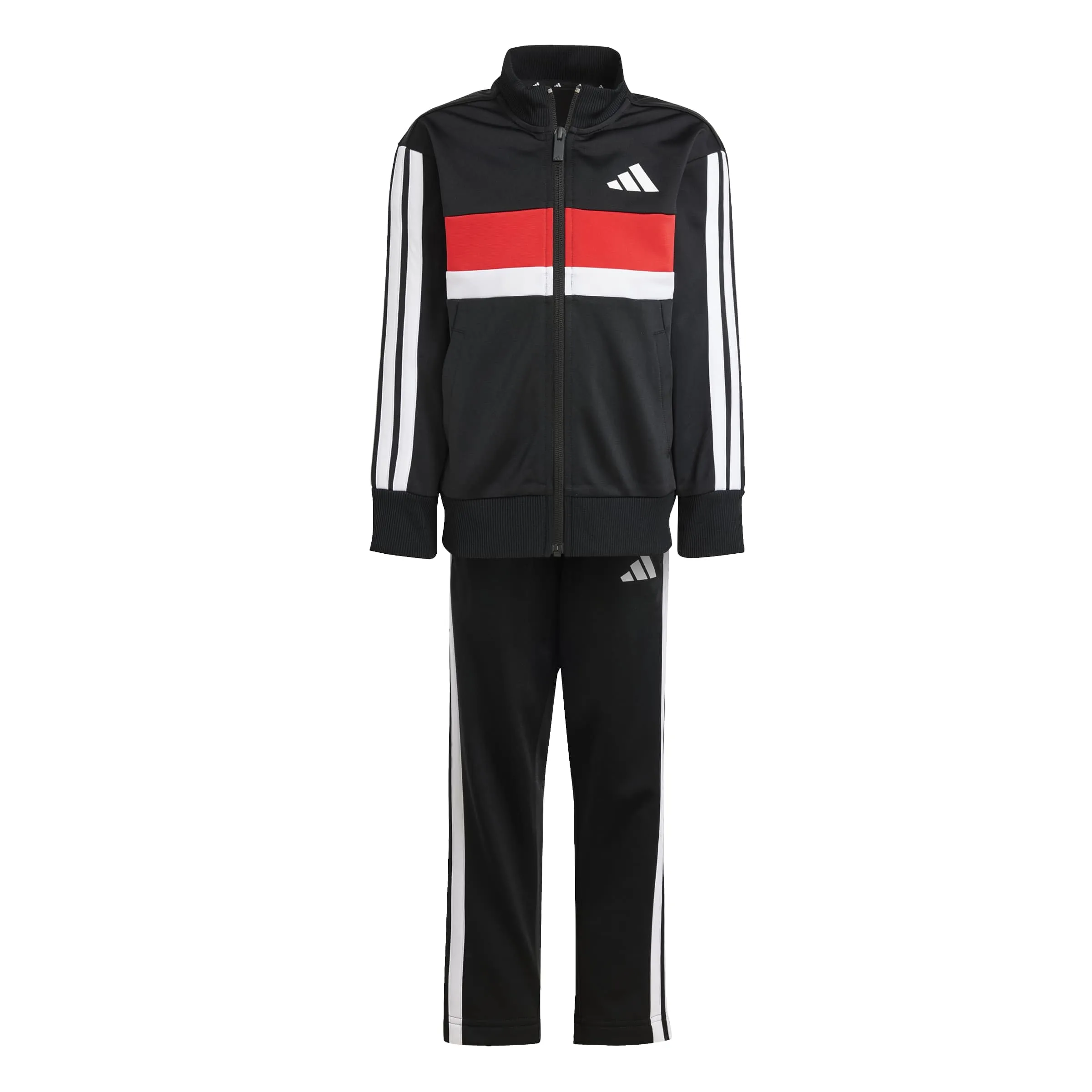 adidas SEASONAL ESSENTIALS TIBERIO 3 STRIPES TRICOT TRACKSUIT Nero/Bianco/Rosso Rubino - Tuta Sportiva Unisex Bambini