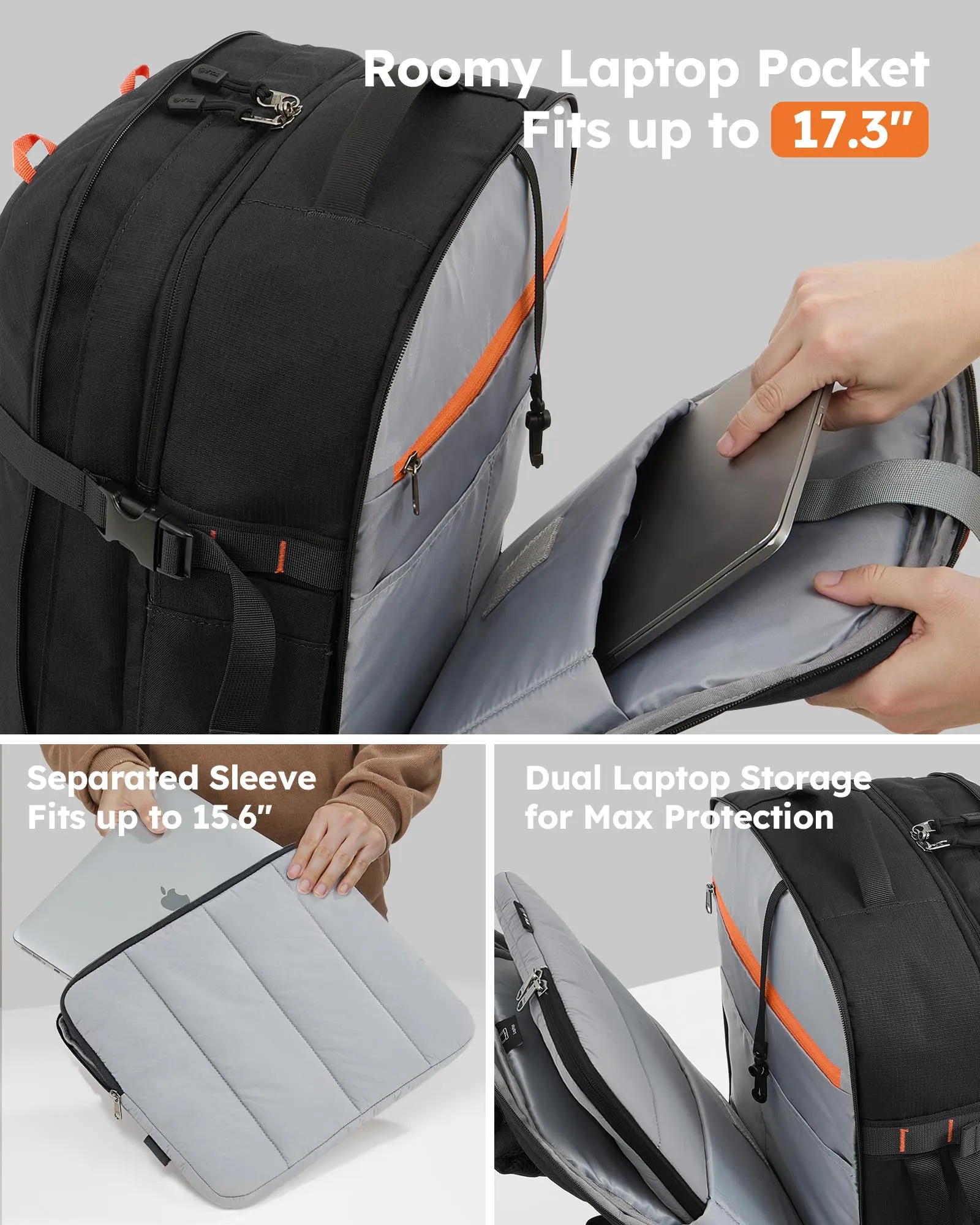 Tolaccea Zaino Bagaglio A Mano 35-45L Espandibile, Per Laptop Fino A 15,6 Pollici, Compatibile TSA, Impermeabile E Anti-furto, In RPET Riciclato - 6