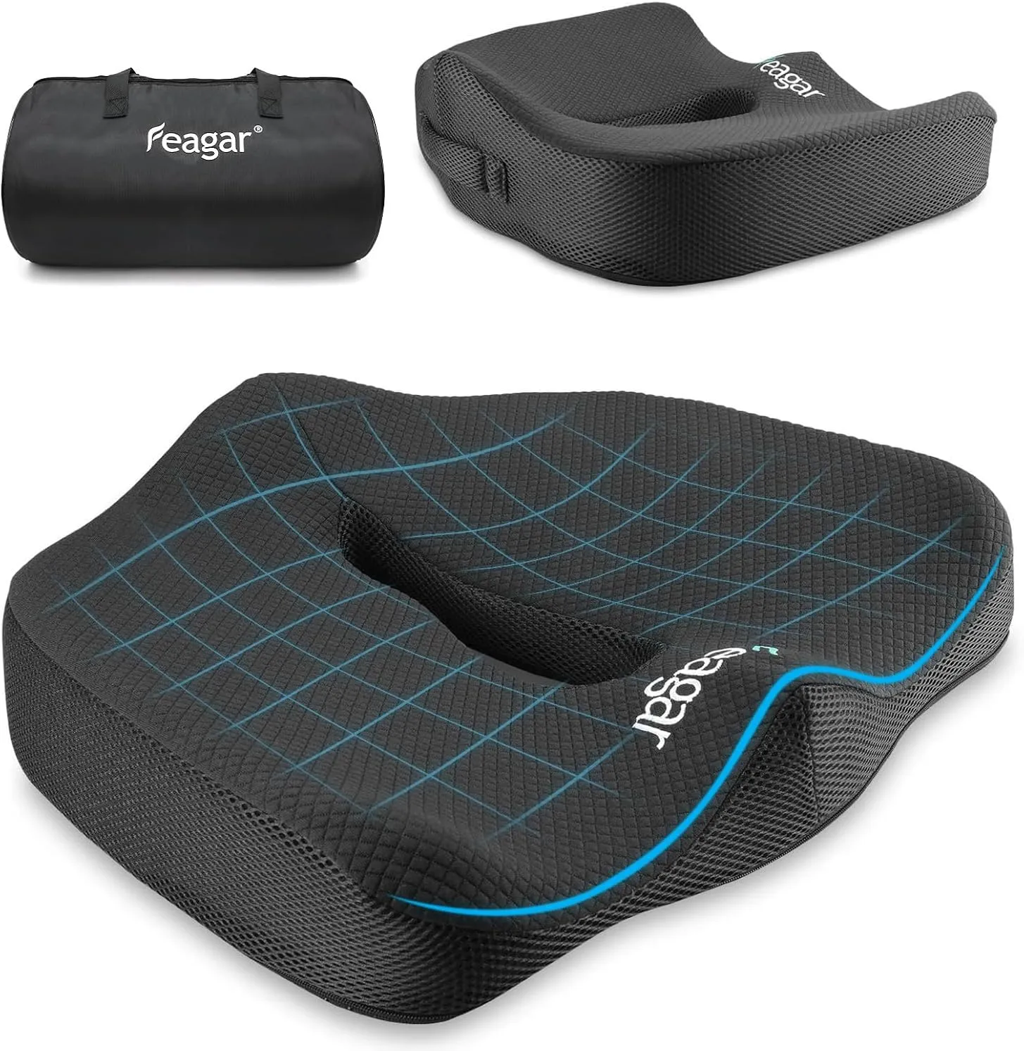 Feagar Cuscino per Sedile Ergonomico in Memory Foam - Comfort e Sollievo per Schiena e Coccige
