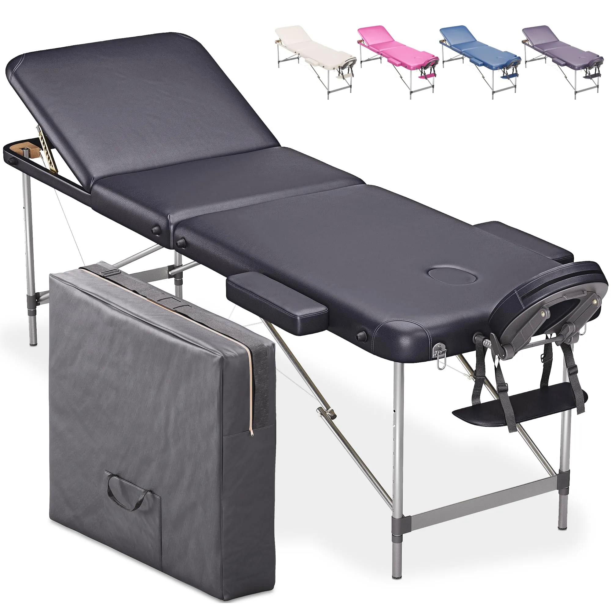 Beltom® Lettino per Massaggi 3 Zone Alluminio Nero