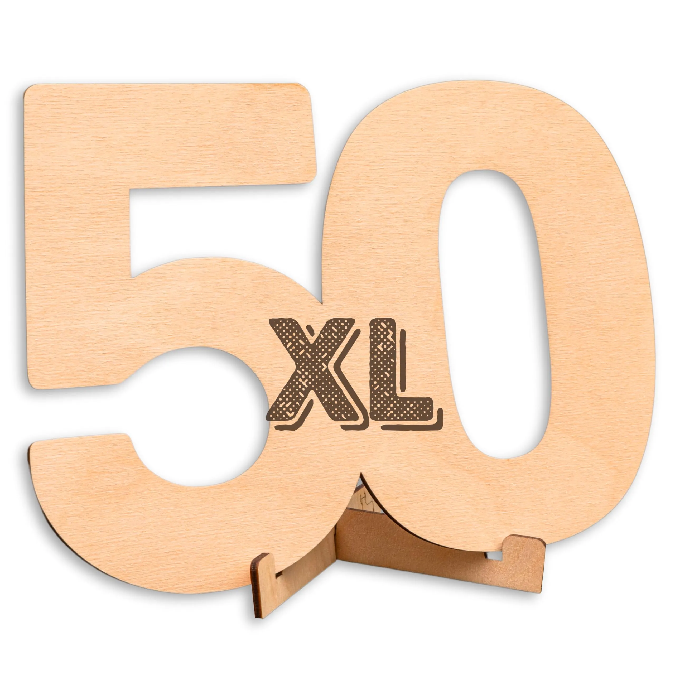 CUBIBOO ART Biglietto Auguri 50 Anni in Legno Naturale XL con Supporto