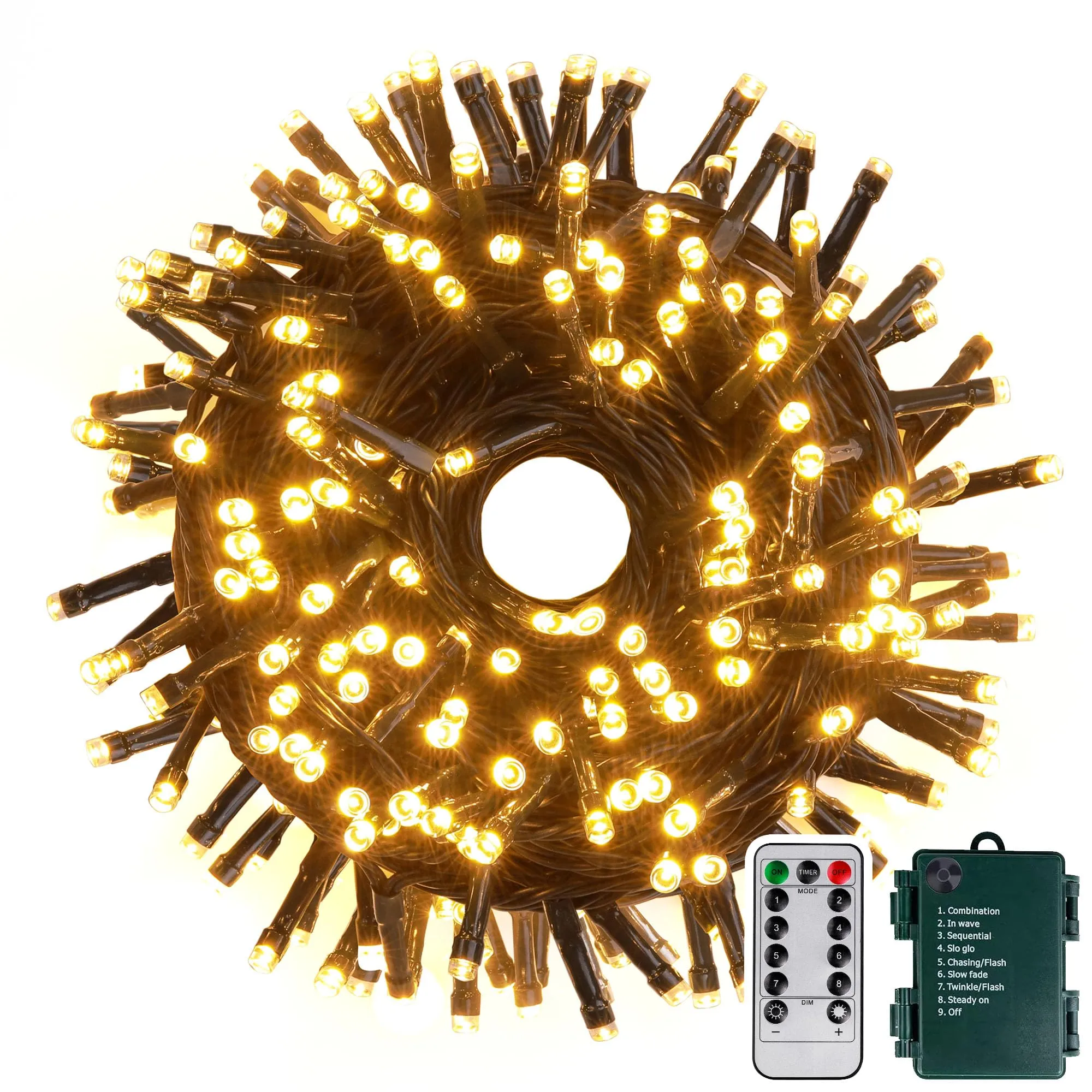 Tacobey Luci Albero di Natale a Batteria, 20M 200 LED Bianco Caldo