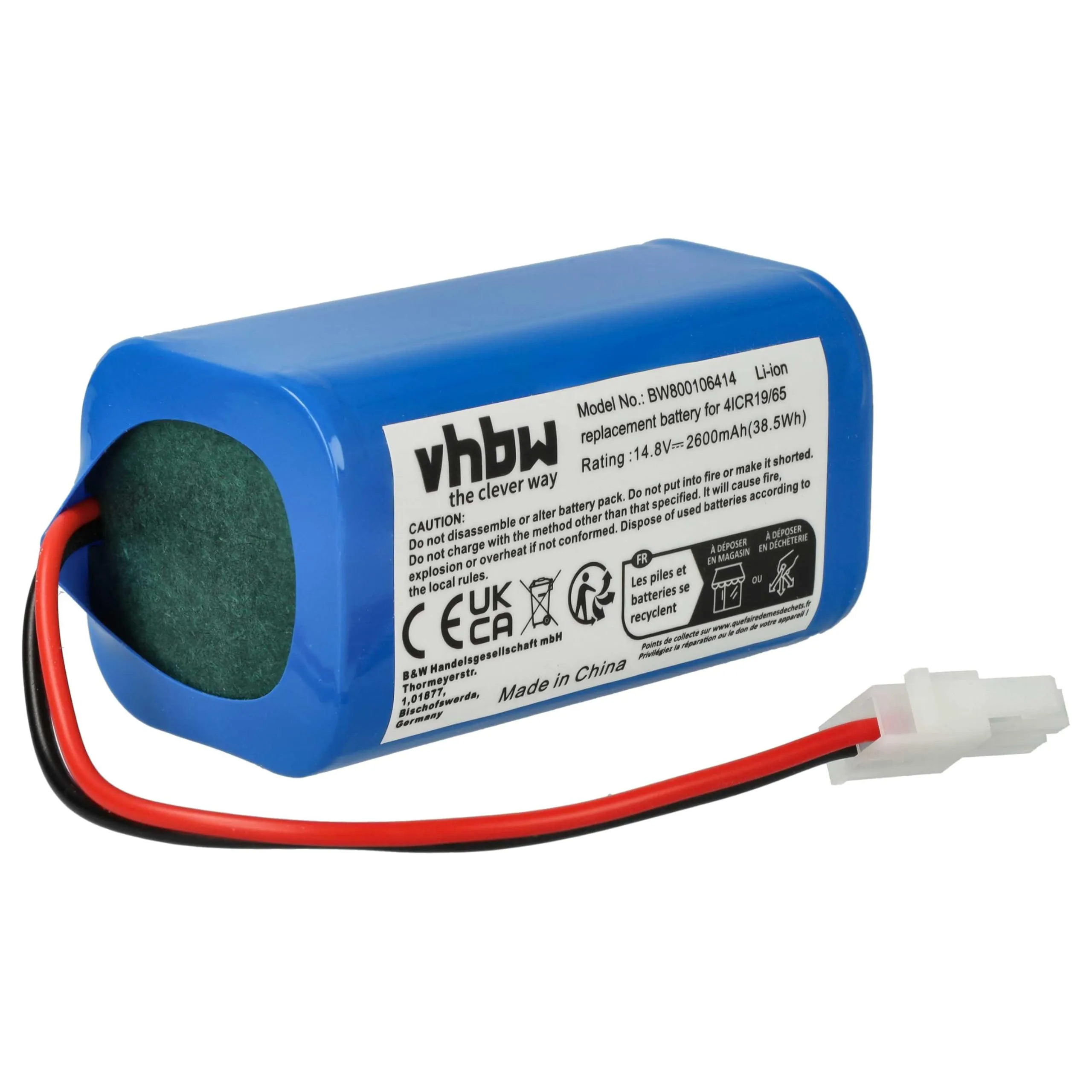 Batteria di ricambio vhbw per aspirapolvere robot Dibea D960 GT200 GT9 V750 V780 V870 (Li-Ion 14.8V 2600mAh)