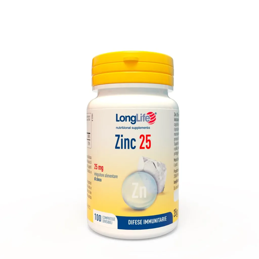 LongLife® Zinco 25 | Integratore di Zinco ad Alta Biodisponibilità | 25mg per compressa | Sistema Immunitario | Oltre 6 mesi di trattamento | Senza Glutine e Vegano