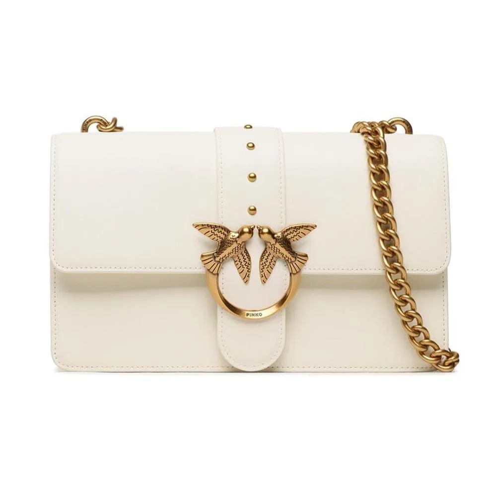 Pinko Love One Classic C Vitello, Borsa Donna, Z14Q-Bianco Seta-Antique Gold