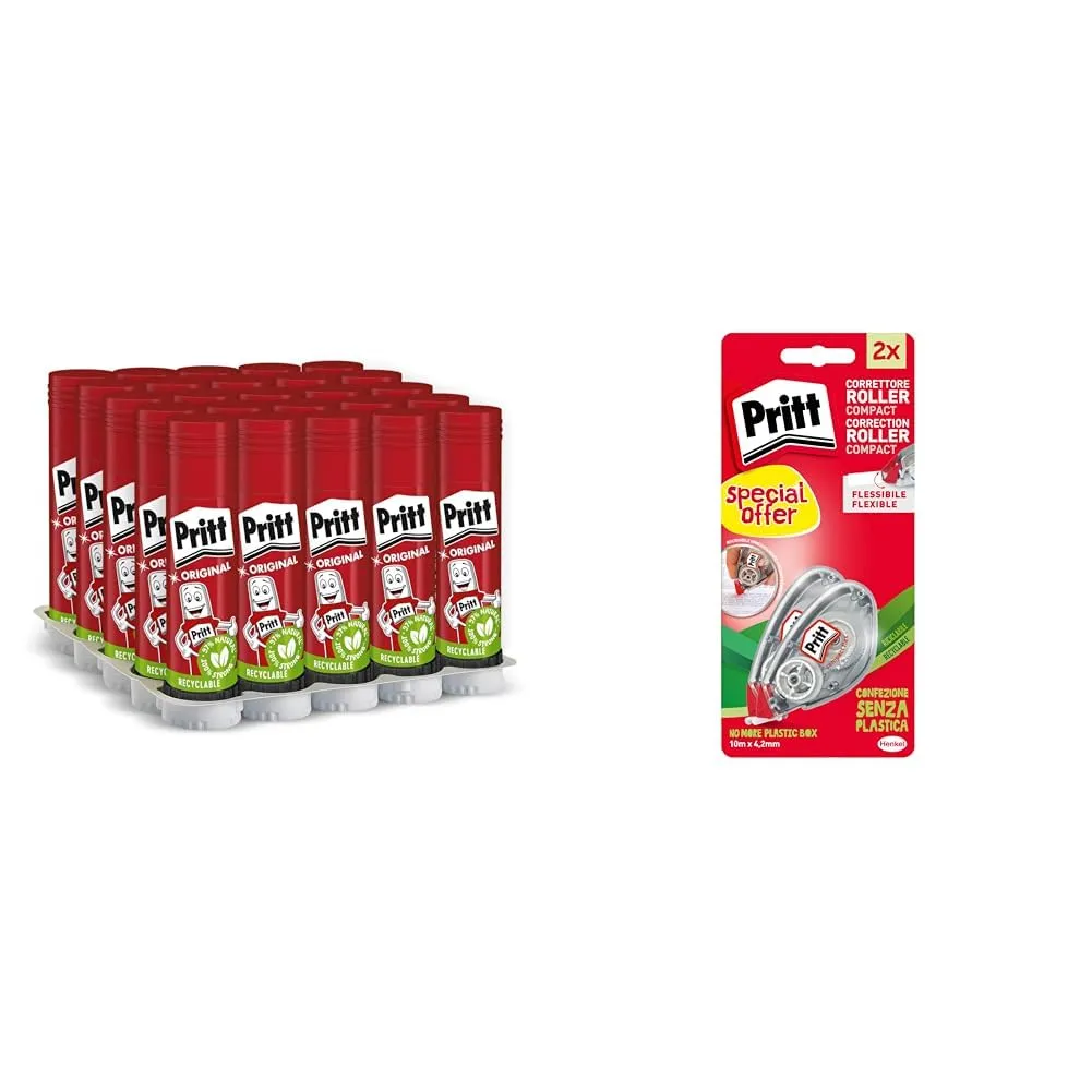Pritt Bundle: 25 Colla Stick 11g + 2 Correttori a Nastro Flex Roller