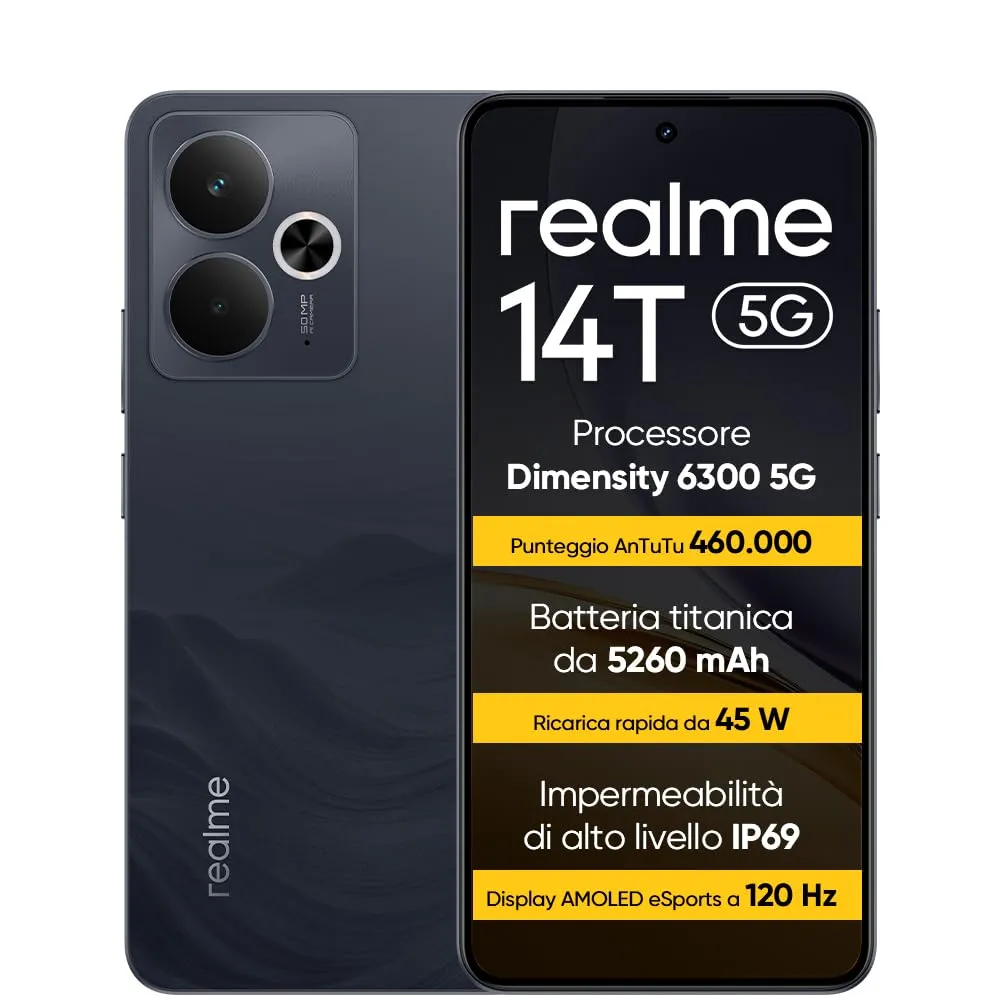 realme 14T 5G Smartphone 8+256 GB Nero