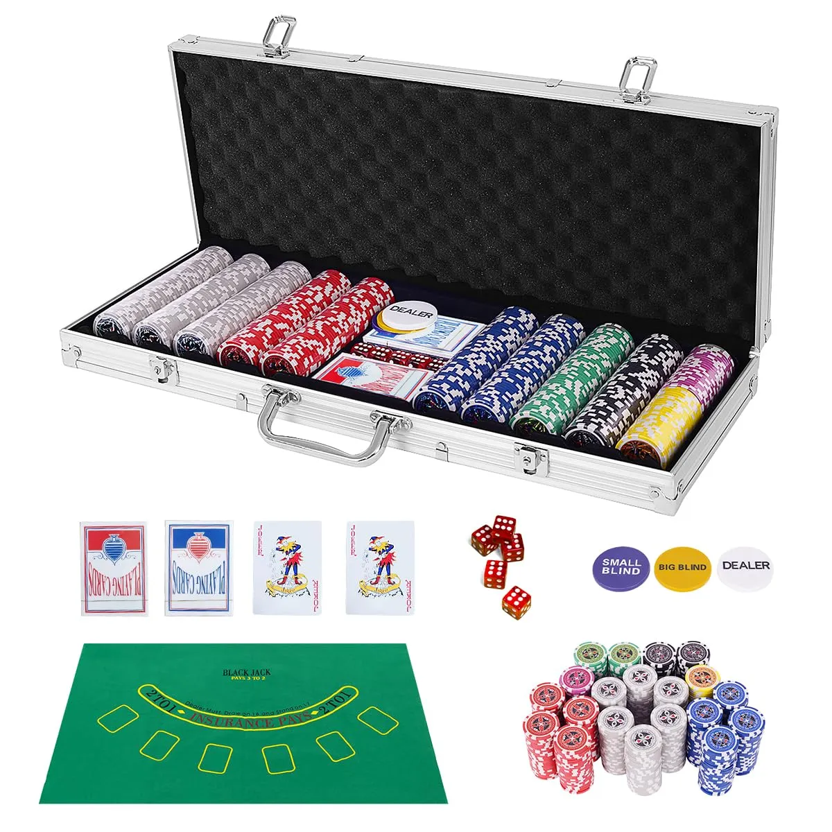 HOMASIS Set da Poker con 500 Fiches Argento