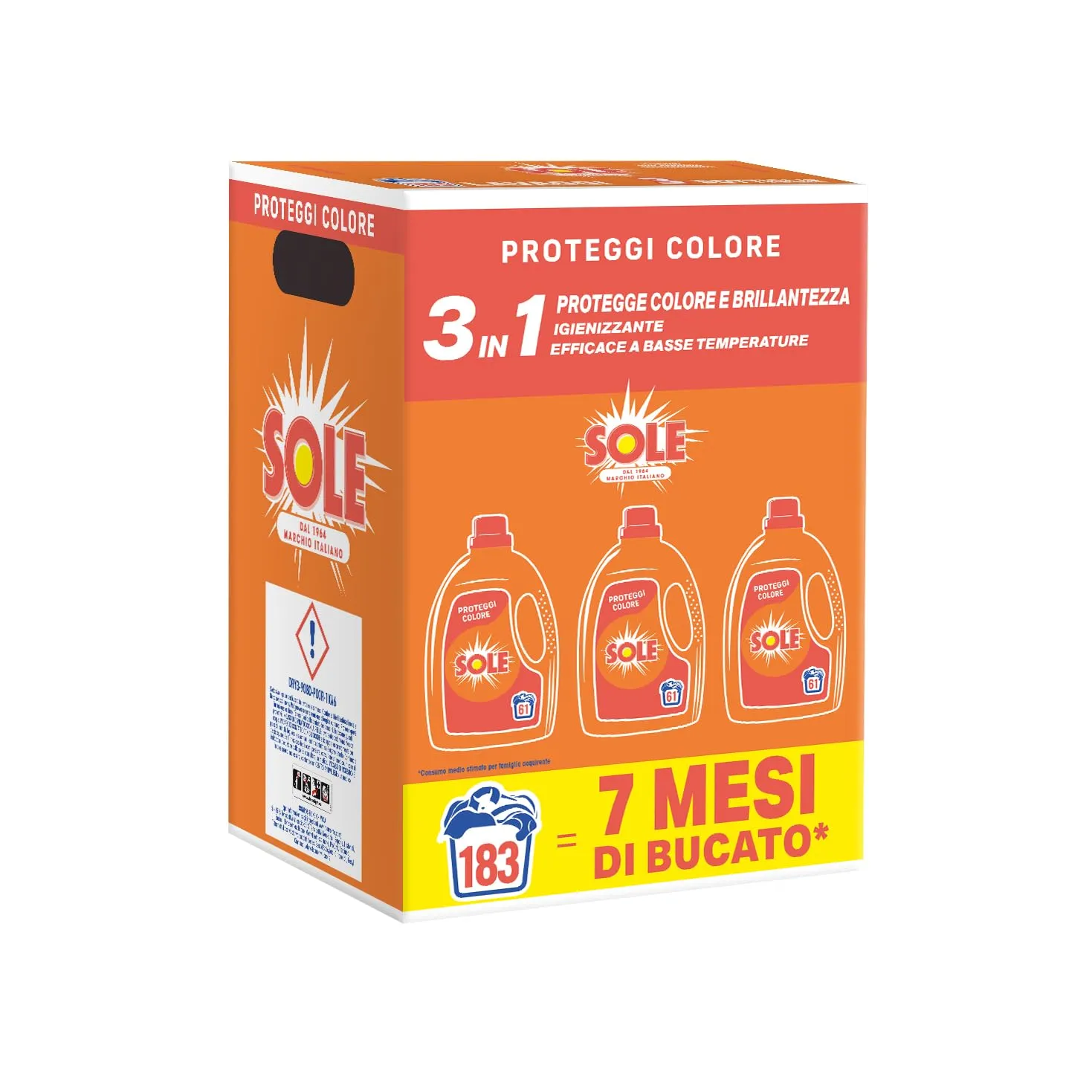 Sole Detersivo Lavatrice Liquido Proteggi Colore, 183 Lavaggi, con Olio di Argan