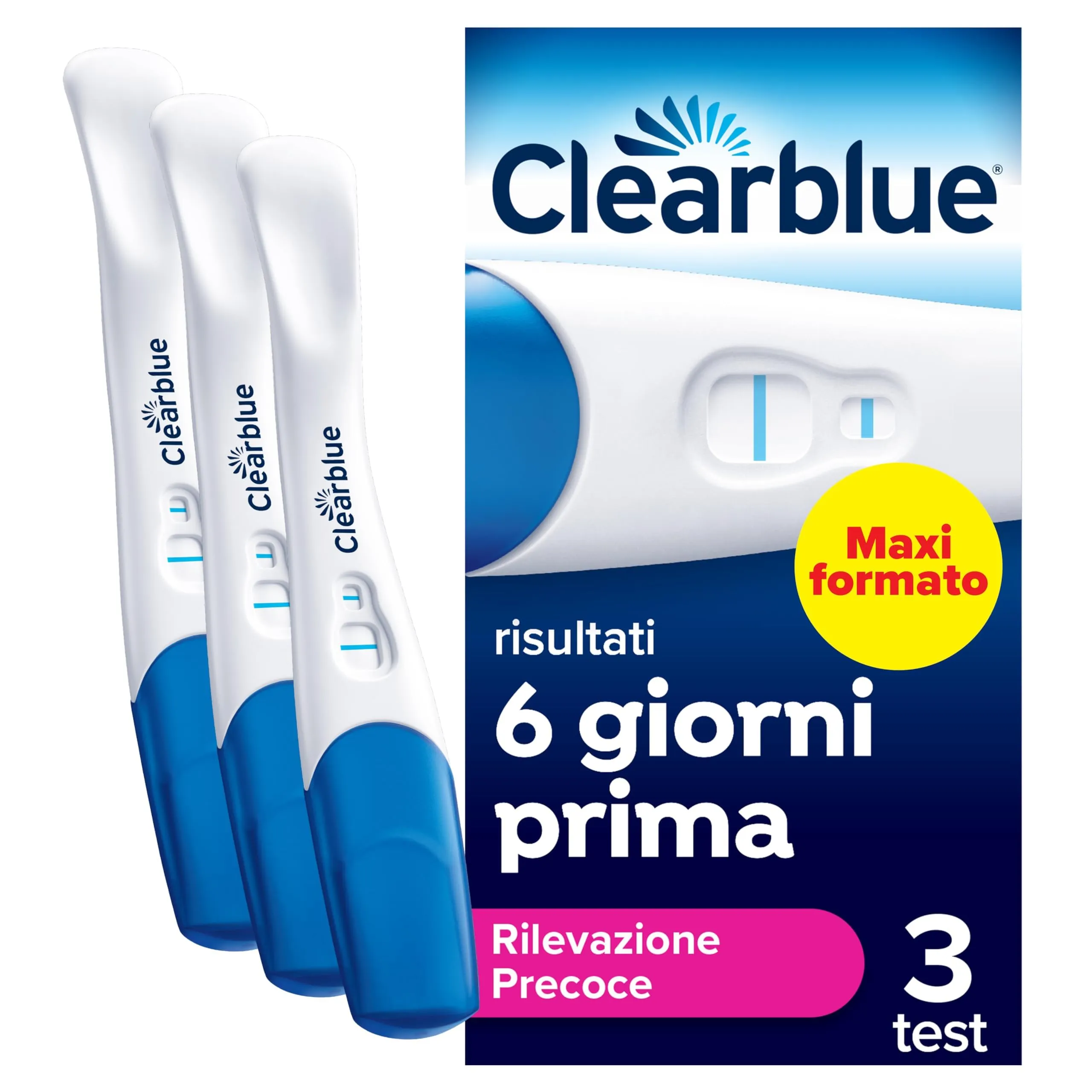 Clearblue Test di Gravidanza Rilevazione Precoce MAXI FORMATO, Risultati con 6 giorni di anticipo, 3 Test