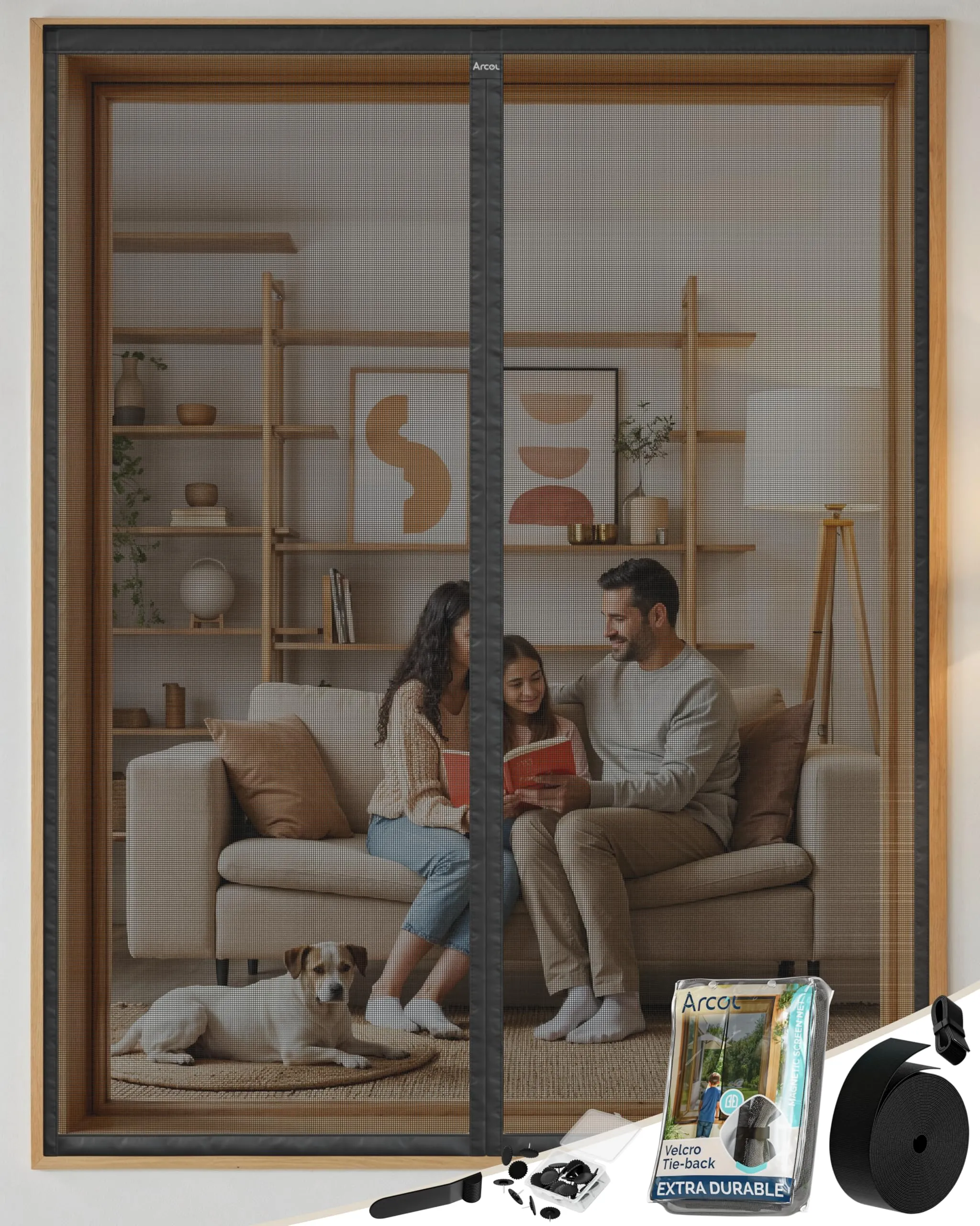 ARCOL Zanzariera Magnetica per Finestra 80x150 cm in Vetroresina Antigraffio Nera