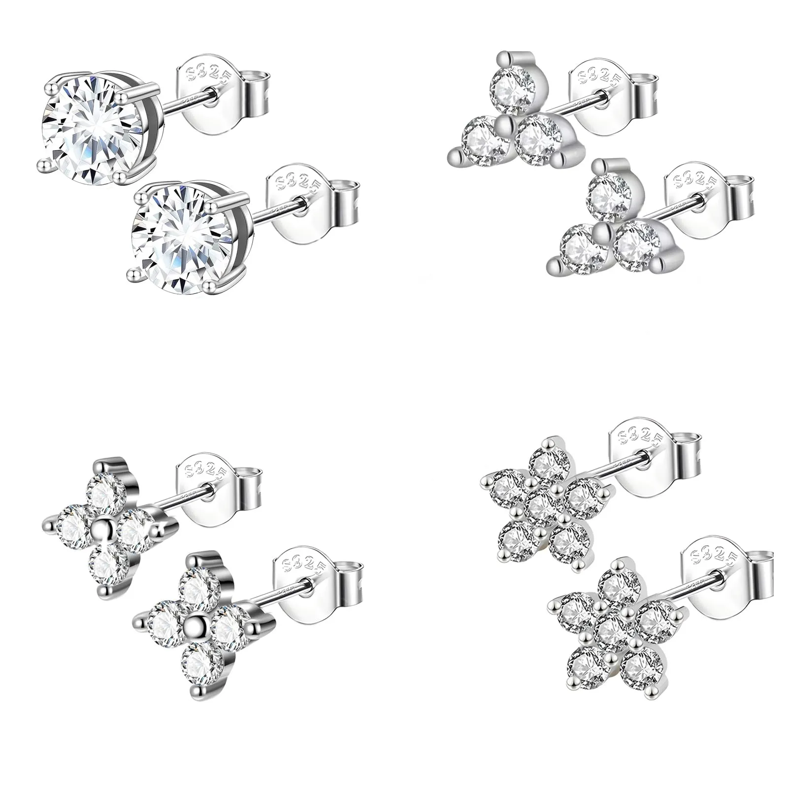 Epoch World 4 Paia di Orecchini in Argento Sterling 925 con Zirconi Cubici