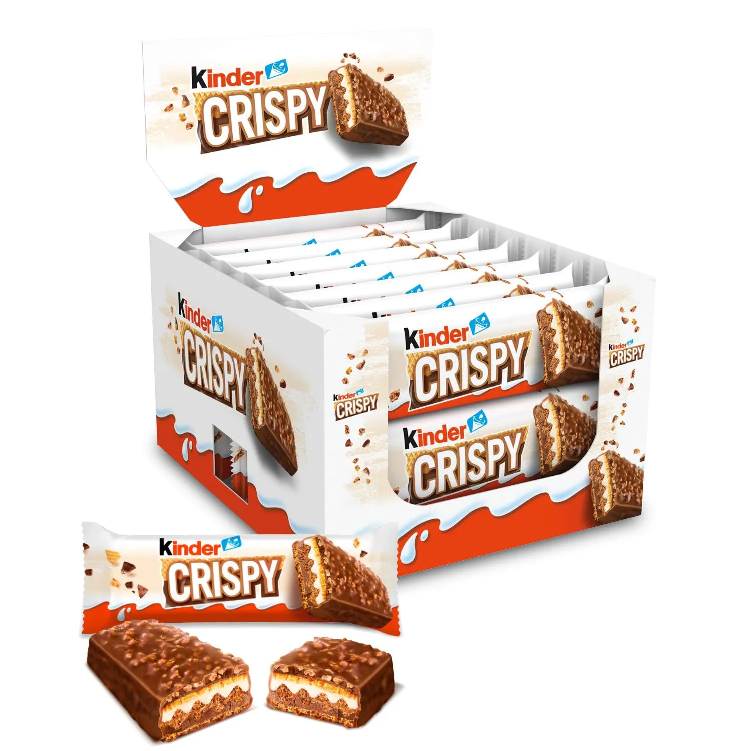 Kinder Crispy - Wafer Croccante con Cioccolato al Latte e Granella di Biscotto (14 Barrette)
