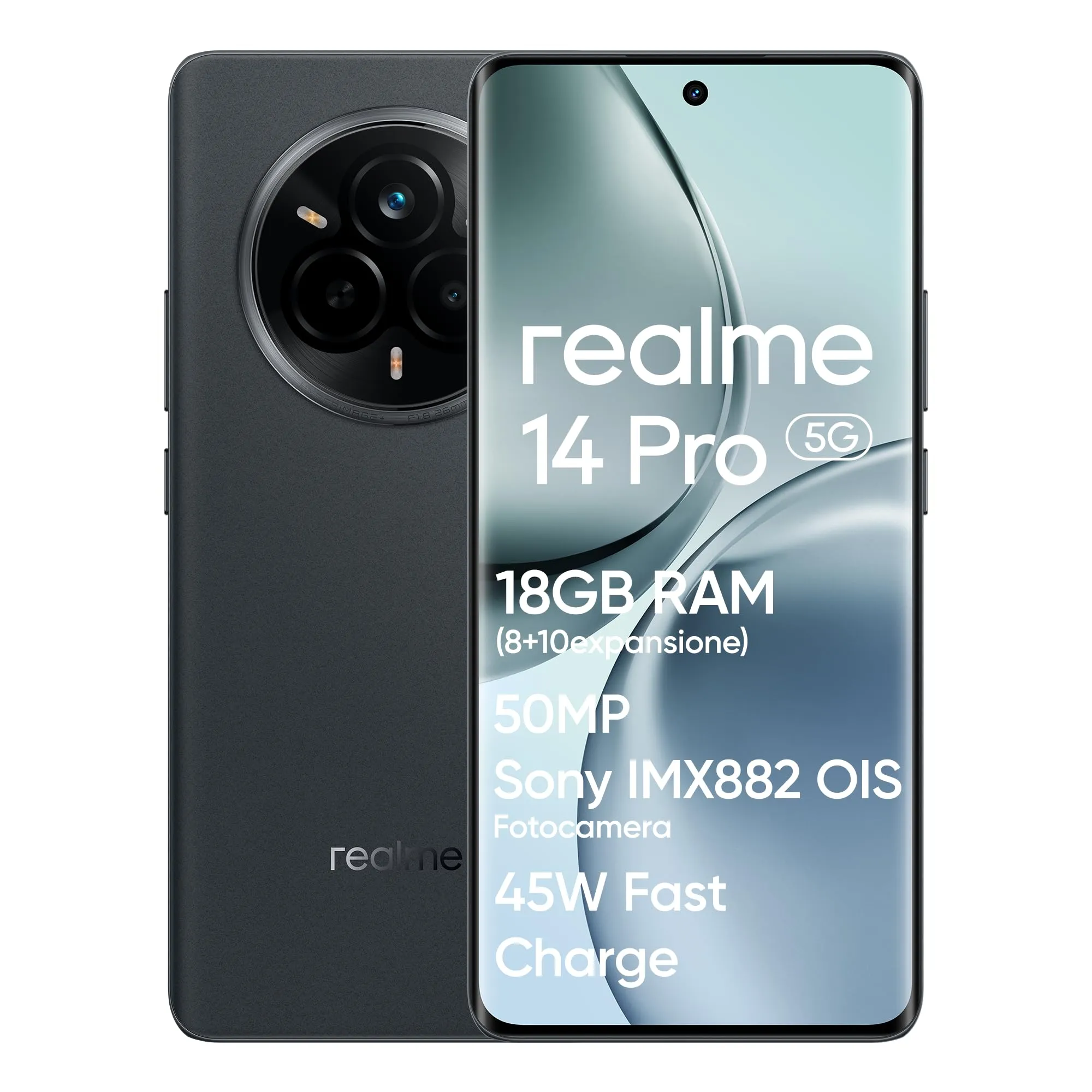 realme 14 Pro 5G Grey - Smartphone 8+256GB, Fotocamera 50MP OIS, Display Curvo 120Hz