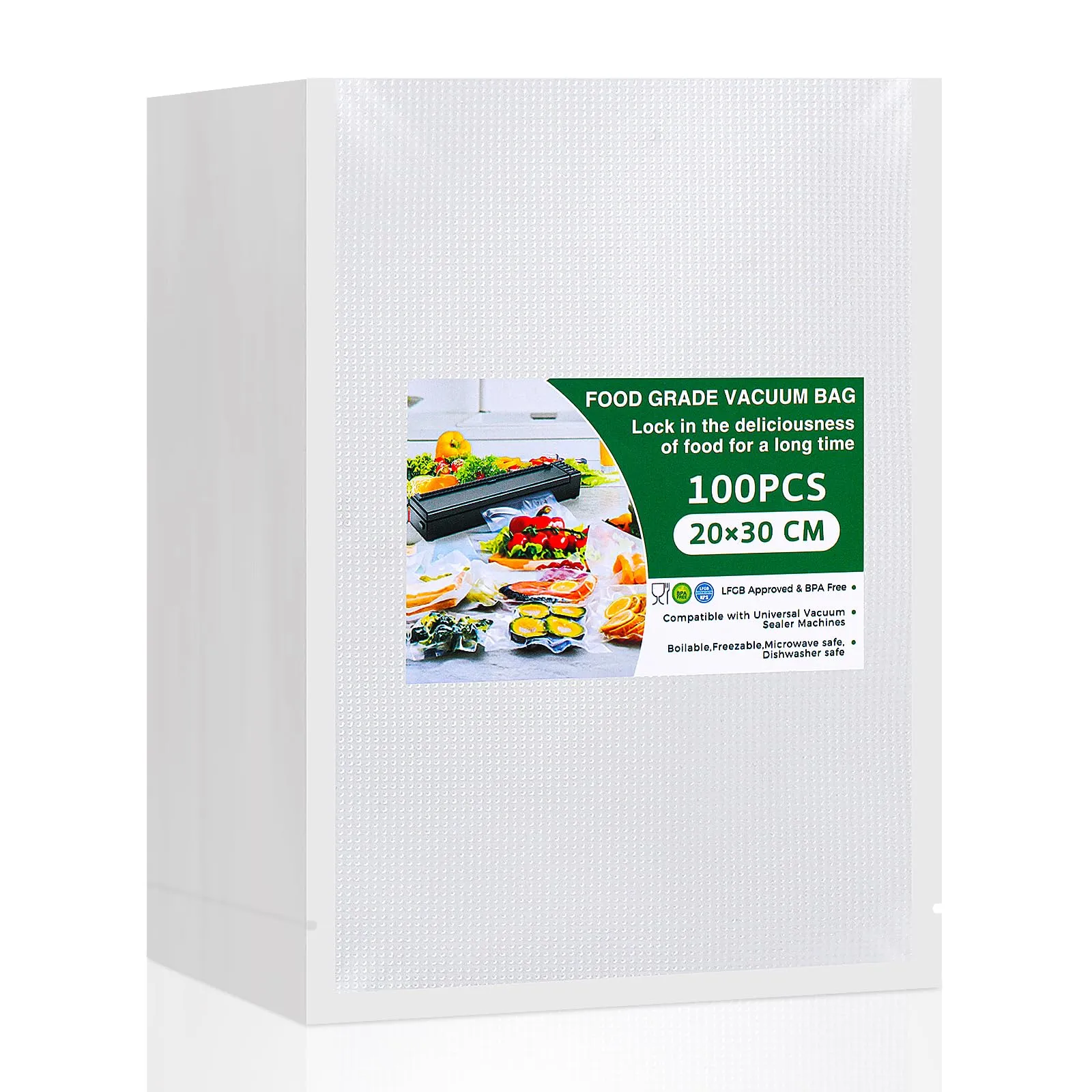 Vinabo Sacchetti Sottovuoto Alimenti 20 x 30 cm - 100 Buste Goffrate per Cottura e Conservazione
