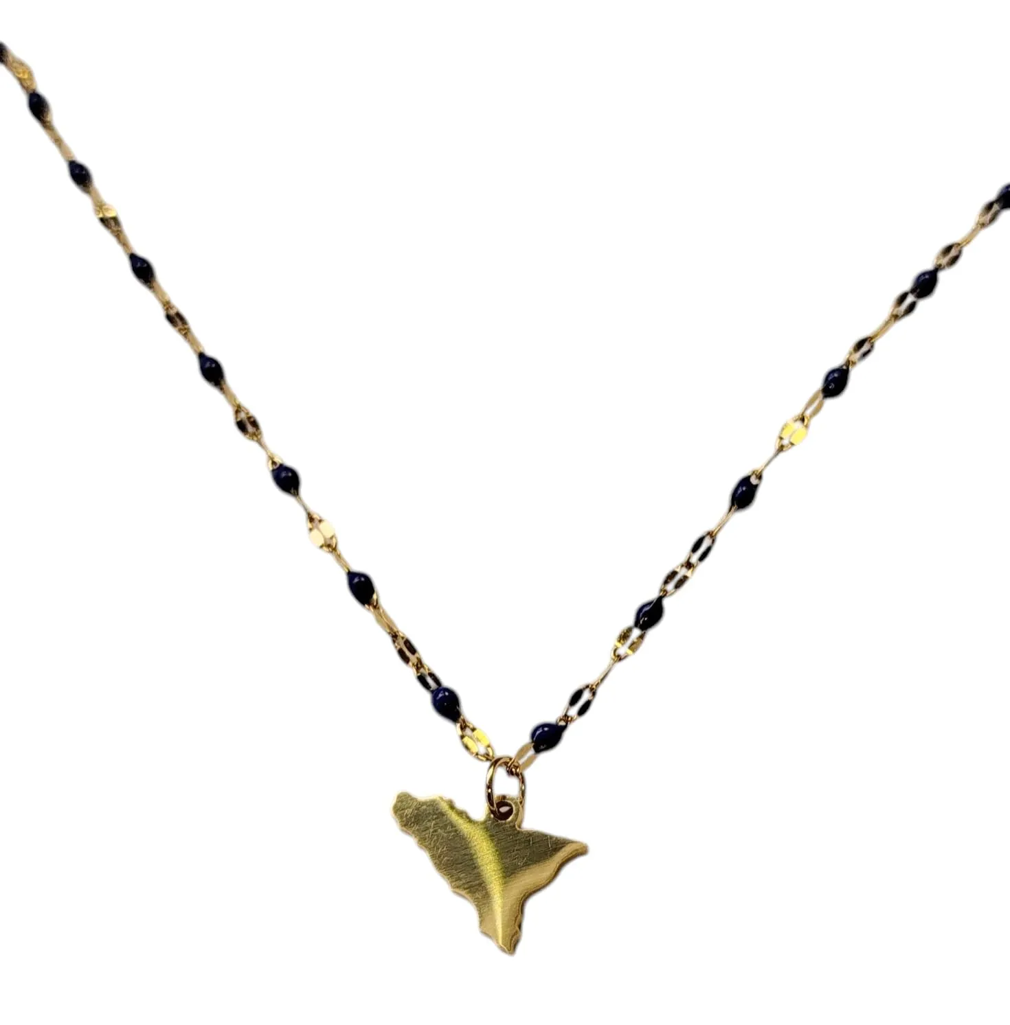 Collana Sicilia Labbra Dorate in Acciaio Inossidabile e Semi di Grano Smaltati