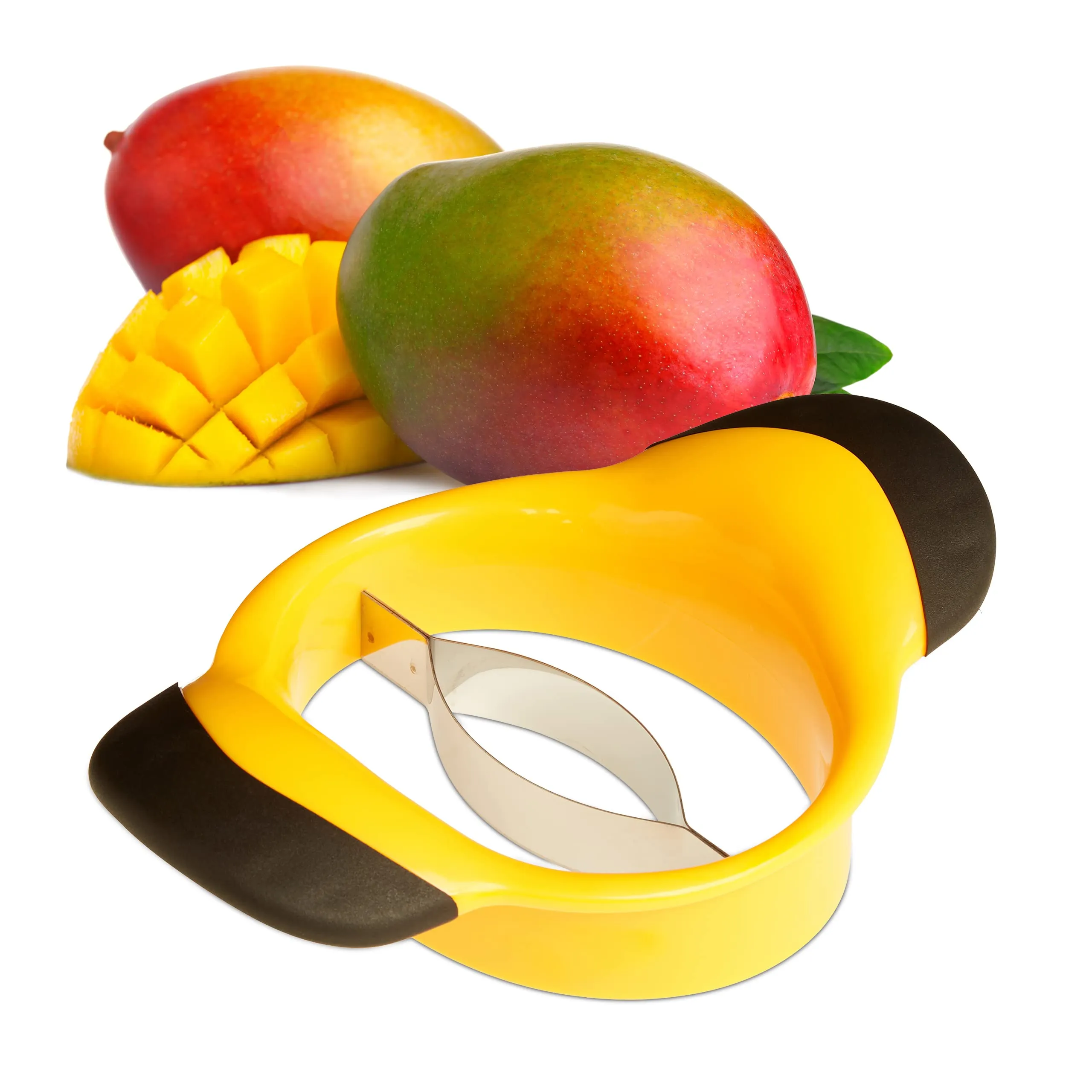 Relaxdays Taglia Mango a Cubetti, Affetta & Rimuove il Nocciolo, Nero-Giallo