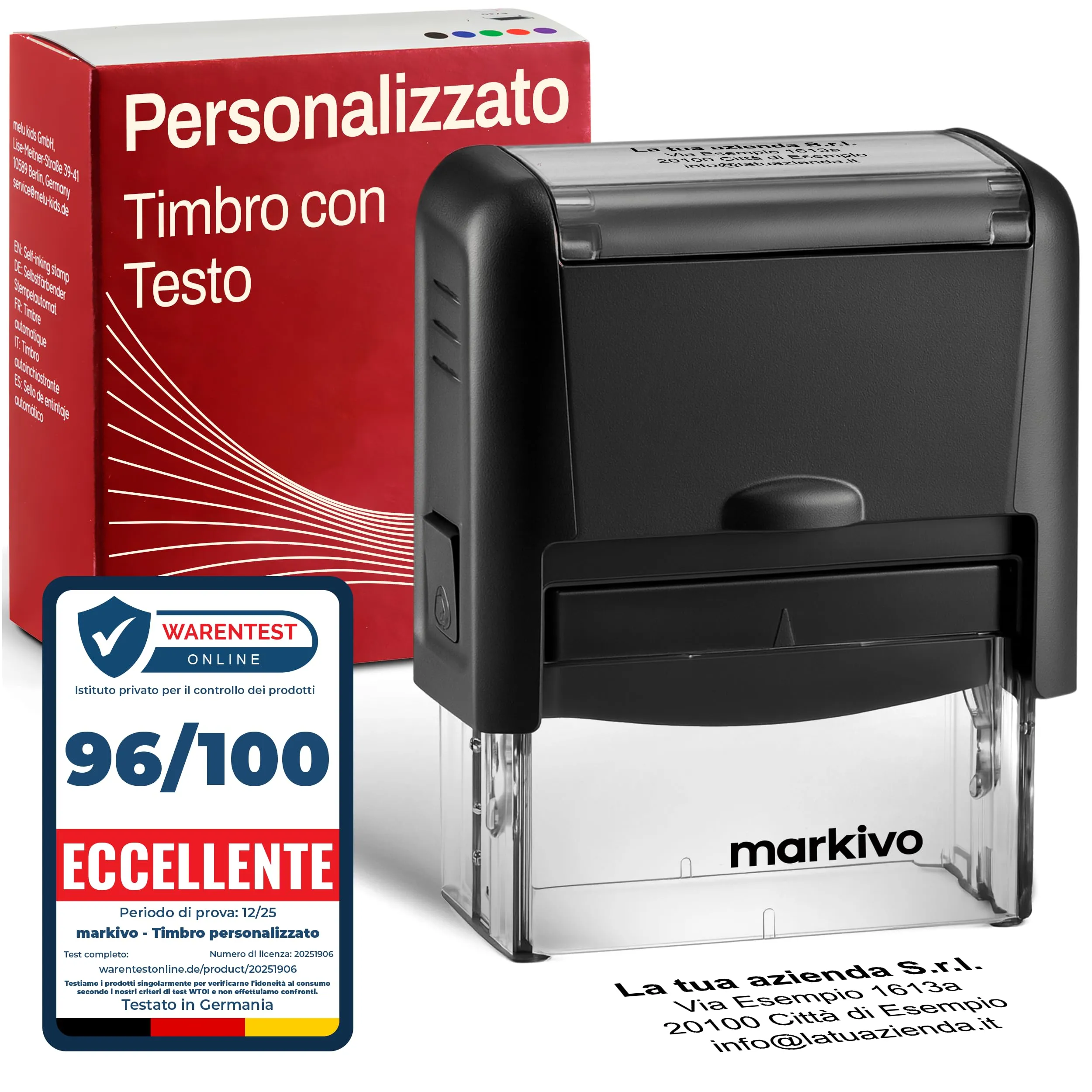 Timbro Personalizzato Autoinchiostrante - Ideale per Aziende, Uffici e Medici - 47x18mm, max. 5 Righe, Nero (M)