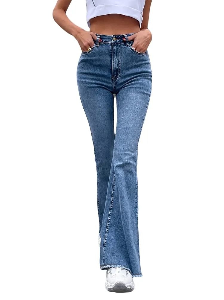 Minetom Pantaloni Donna Zampa d'Elefante Blu Denim
