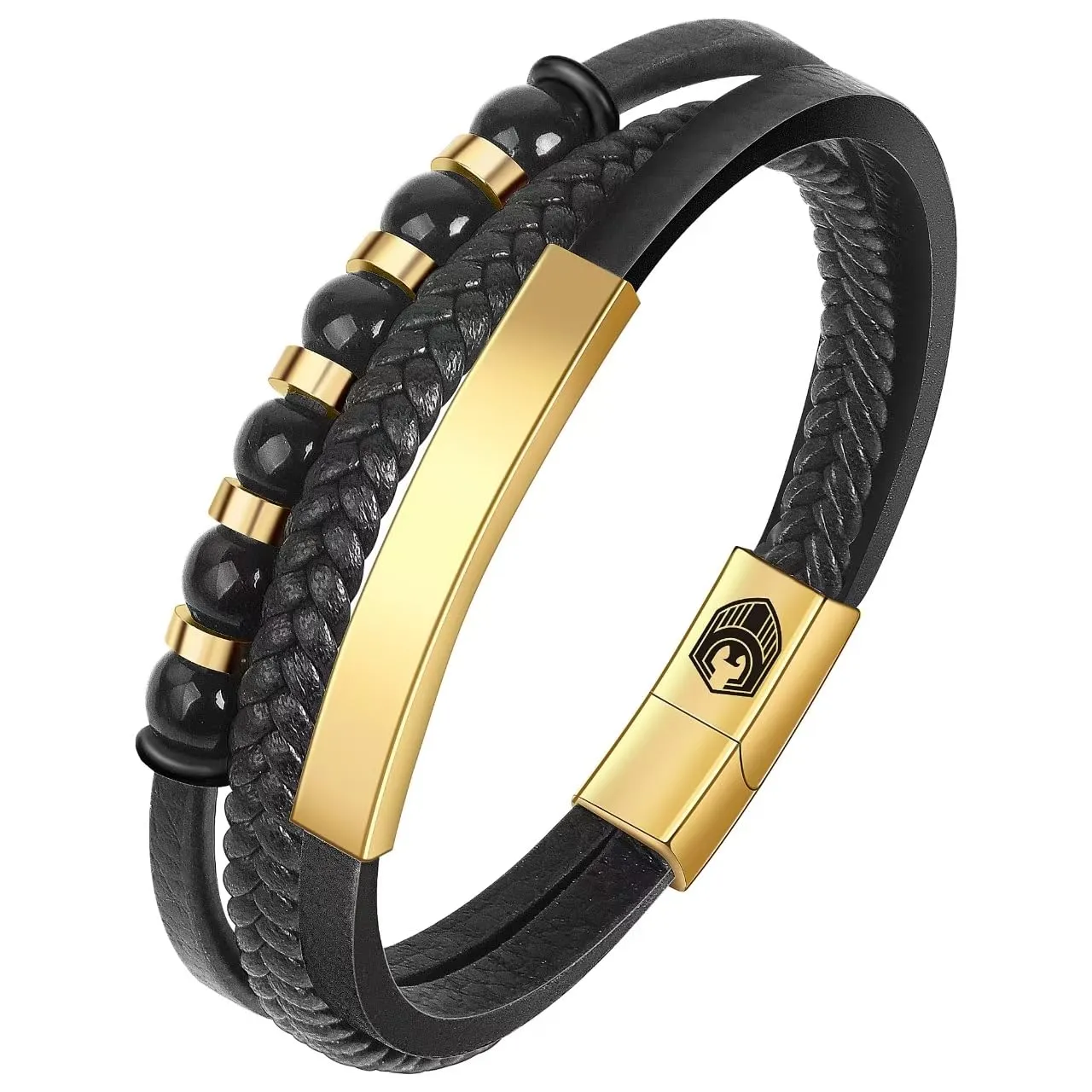 Bracciale in Pelle Intrecciata con Chiusura Magnetica in Acciaio Inossidabile