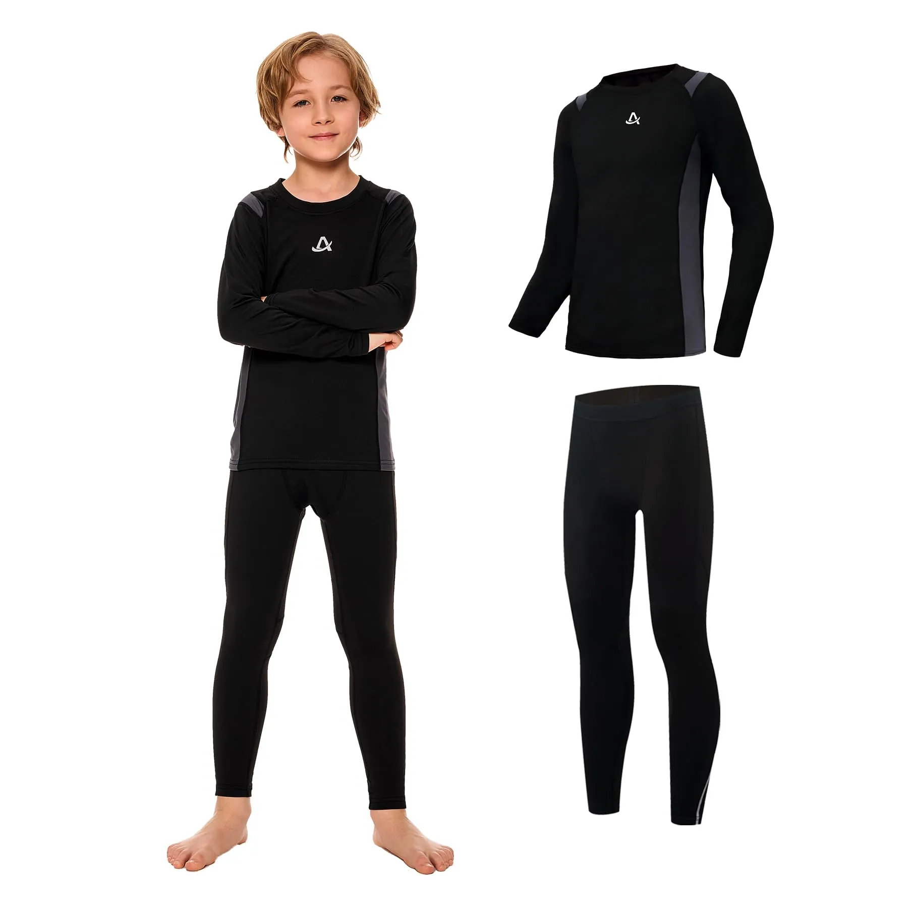 AMZSPORT Biancheria Intima Termica Bambino - Set Termico Nero M