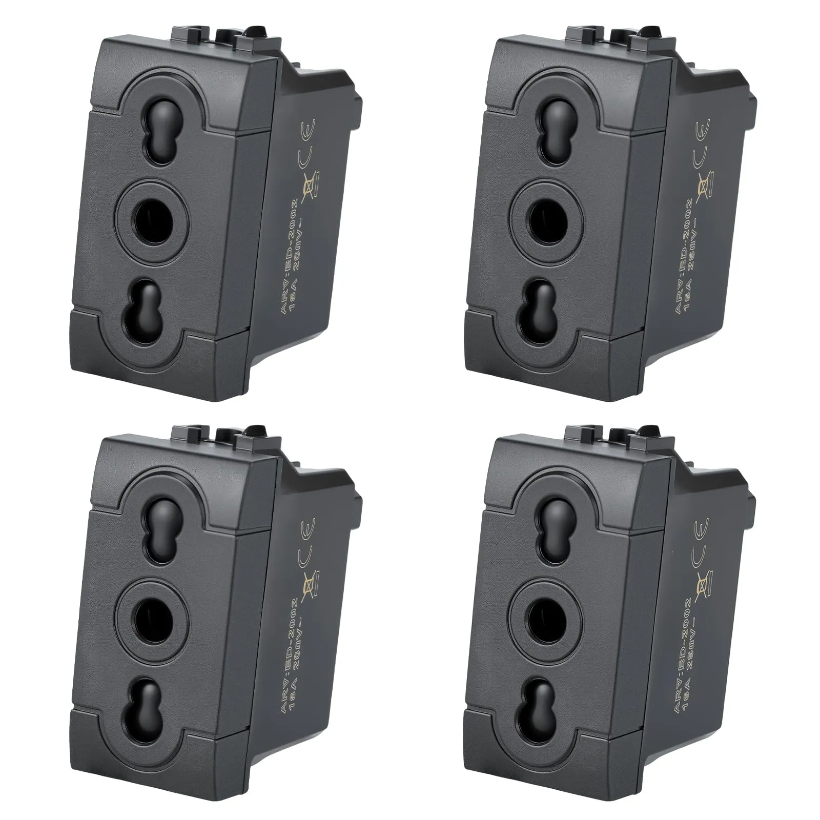 Voltix 4 Pezzi Presa Bipasso Bivalente 2P+T 10/16A - Nero