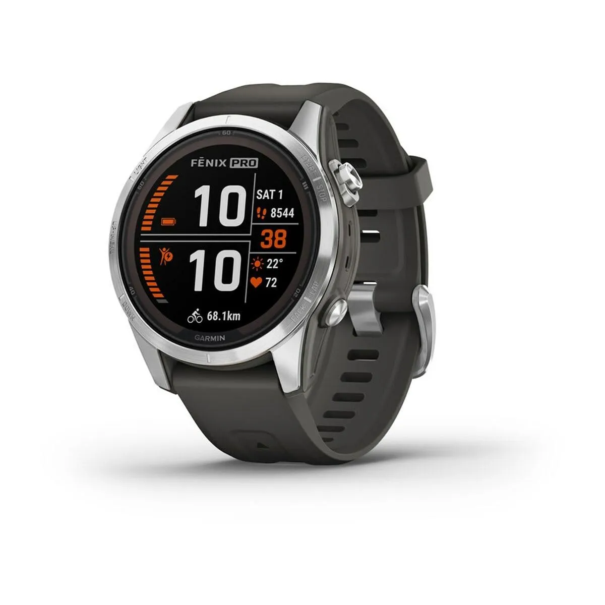 Garmin Fēnix 7S Pro Solar, Smartwatch, Ricarica solare, 42mm, Torcia LED, Touchscreen 1,2", +30 Sport, GNSS multi-band, SpO2, Mappe, Musica, Garmin Pay, Autonomia 14 giorni (Argento & Grafite)