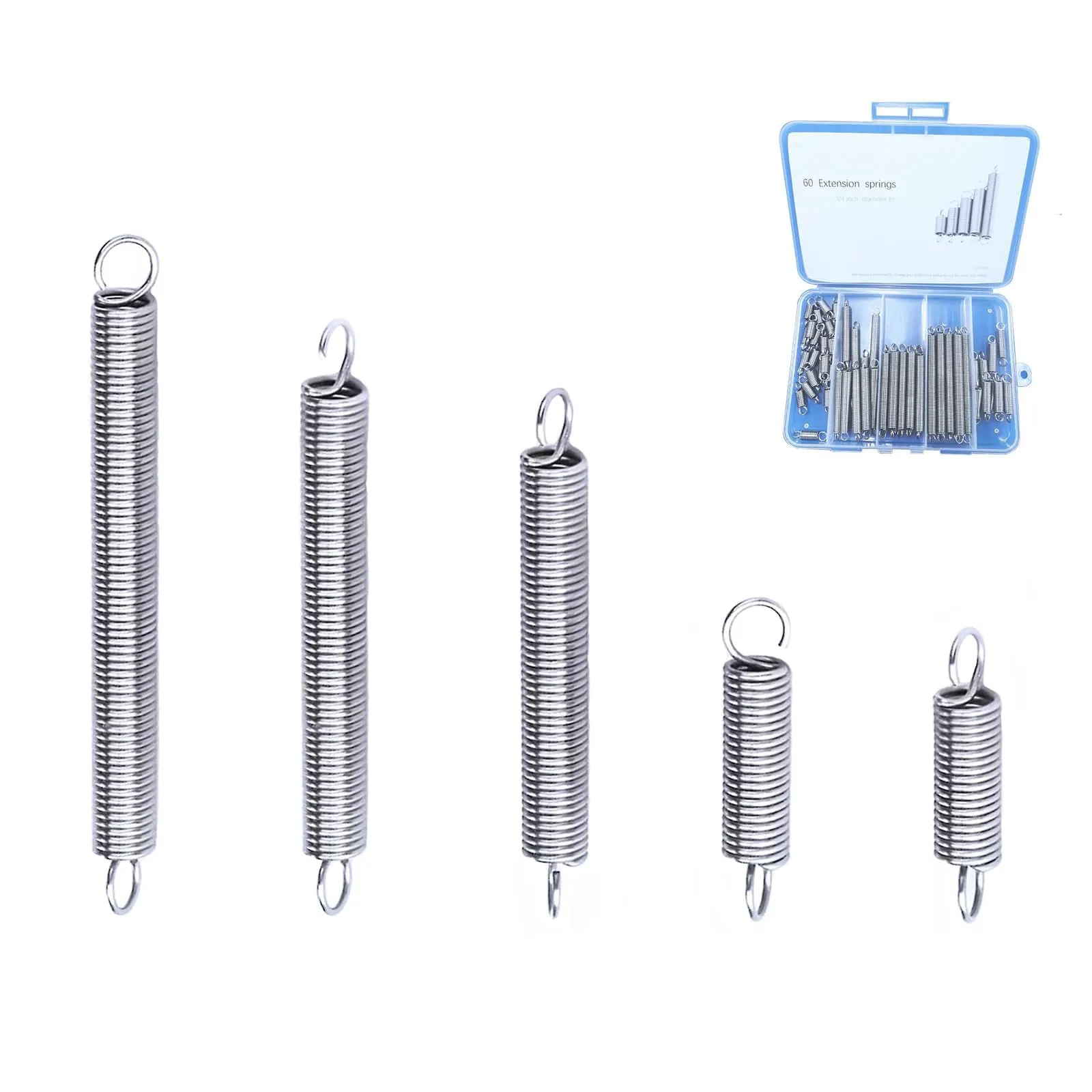 Kit Assortimento 60 Molle a Trazione in Acciaio Inossidabile con Ganci