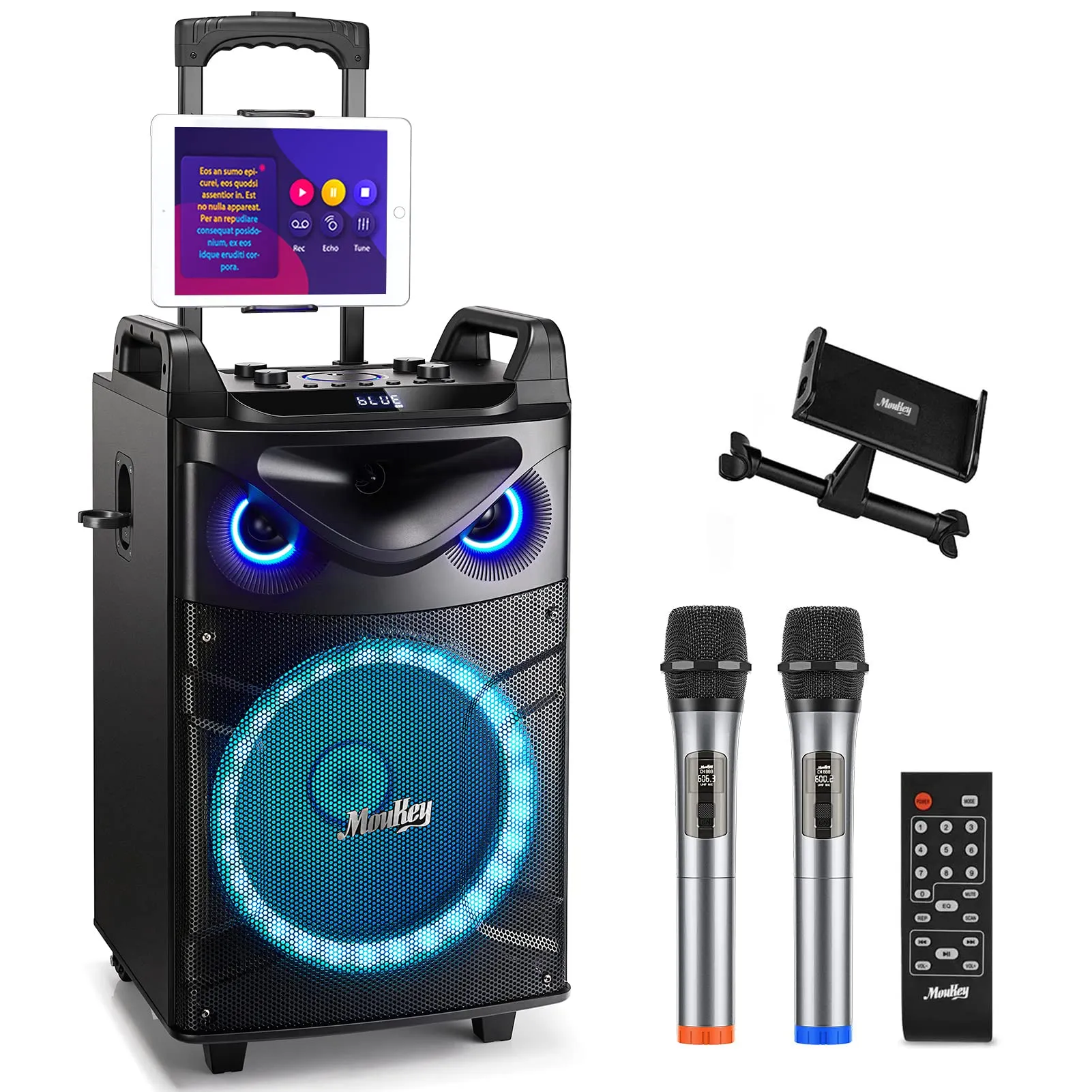 Moukey MTs12-1 Sistema Karaoke Portatile con 2 Microfoni Wireless