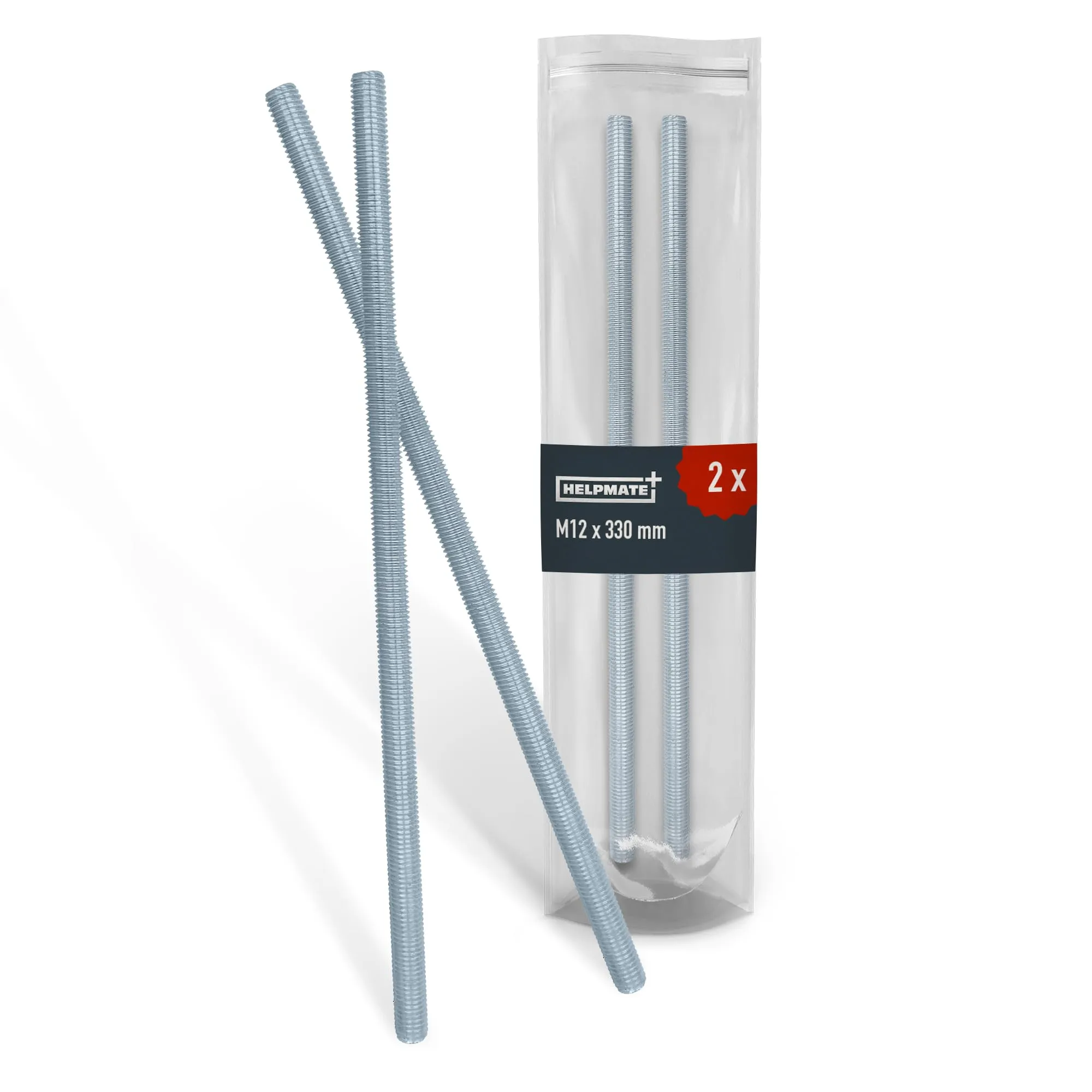 HELPMATE - Asta filettata M12 x 330 mm in acciaio inox A2 - Set da 2 pezzi