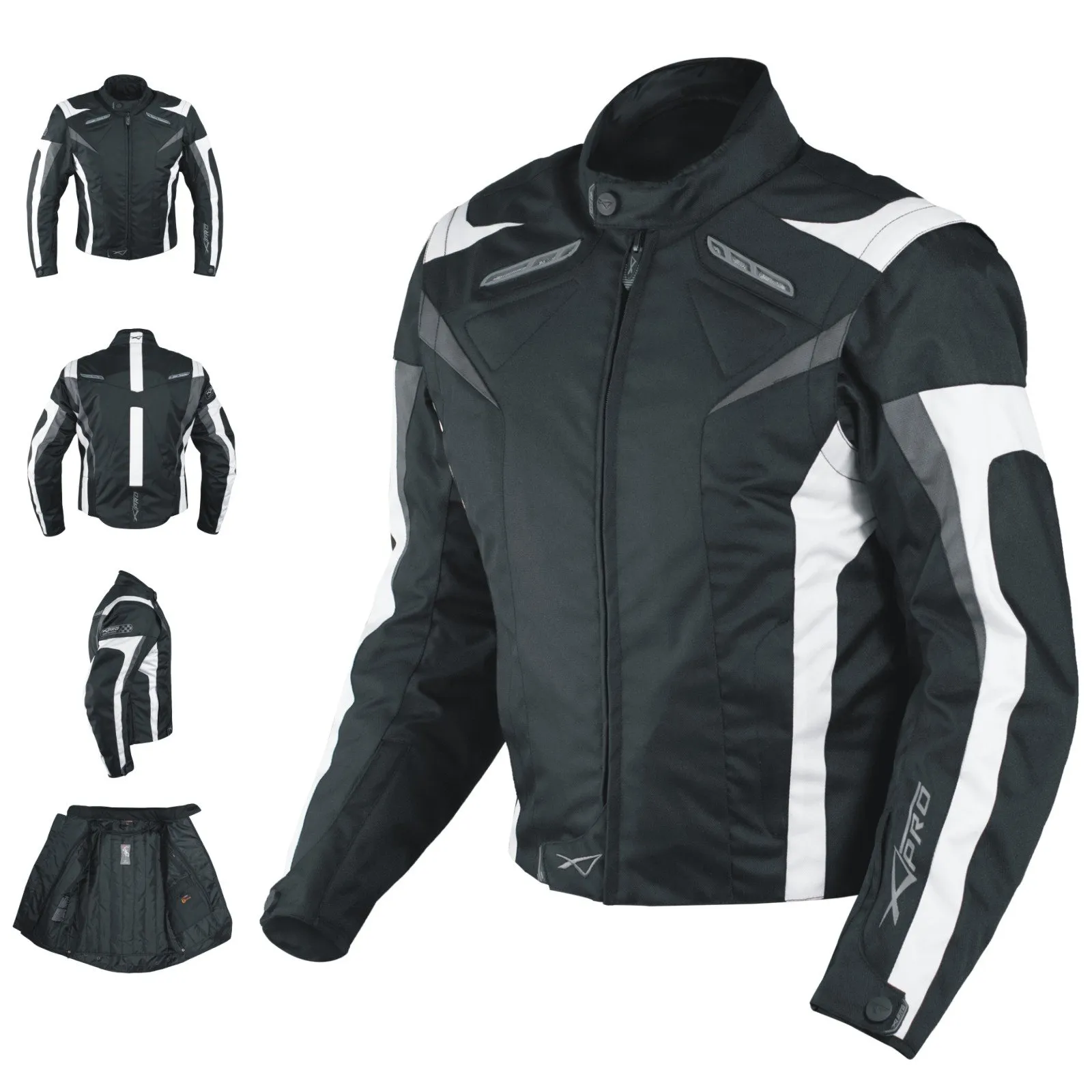 A-Pro Giacca Moto Tessuto Tecnico con Protezioni CE e Maniche Staccabili Bianco XL
