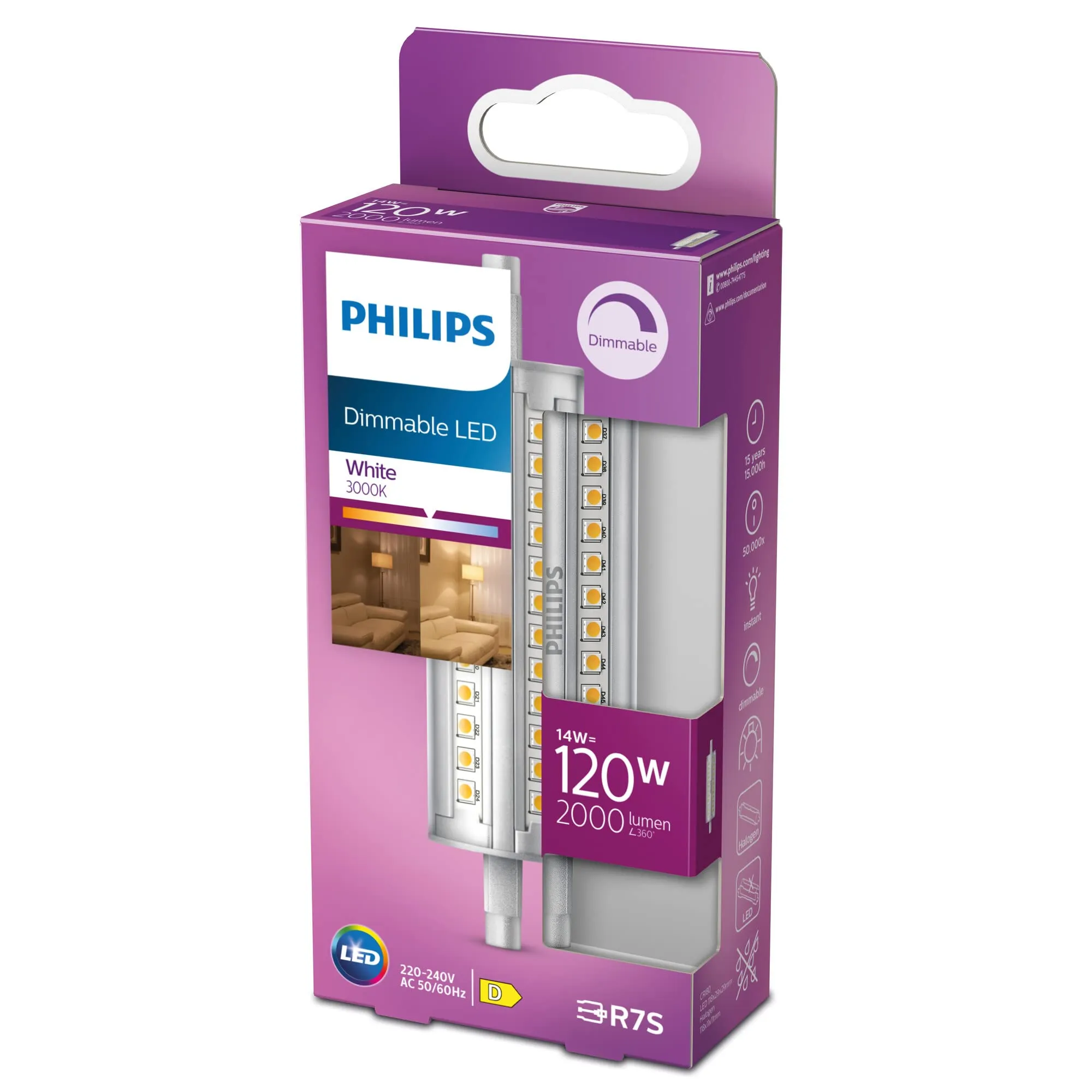 Philips LED Faretto R7S Dimmerabile, 15.000 ore, 1500 Lumen