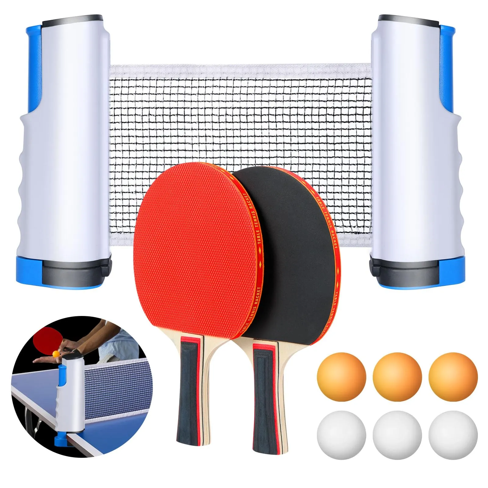 flintronic Set Ping Pong con Rete Retrattile e Accessori