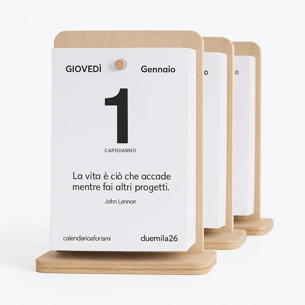 Calendario da tavolo 2026 Aforismi Motivazionali con supporto in legno