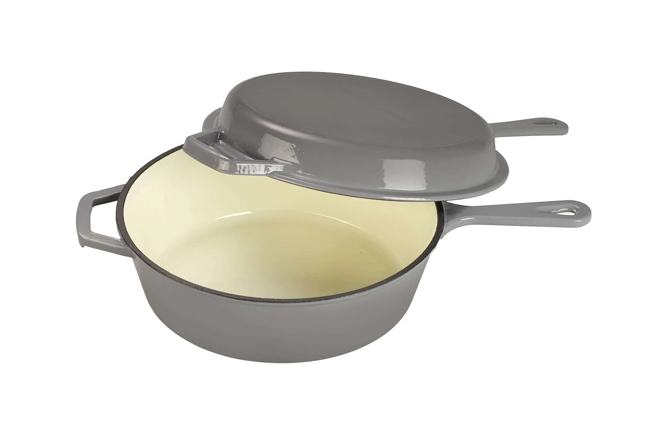 ECHTWERK Set 2 in 1 Casseruola in Ghisa con Coperchio/Bistecchiera Grigio 2,5L