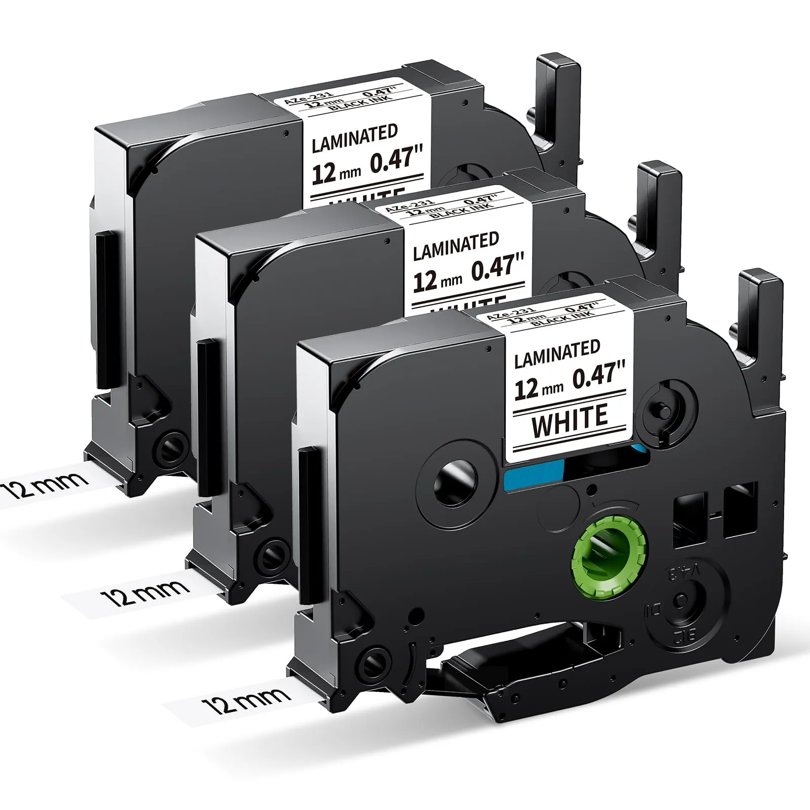 MarkField 3x Nastro Compatibile per Etichette Brother TZe-231, 12mm, Nero su Bianco