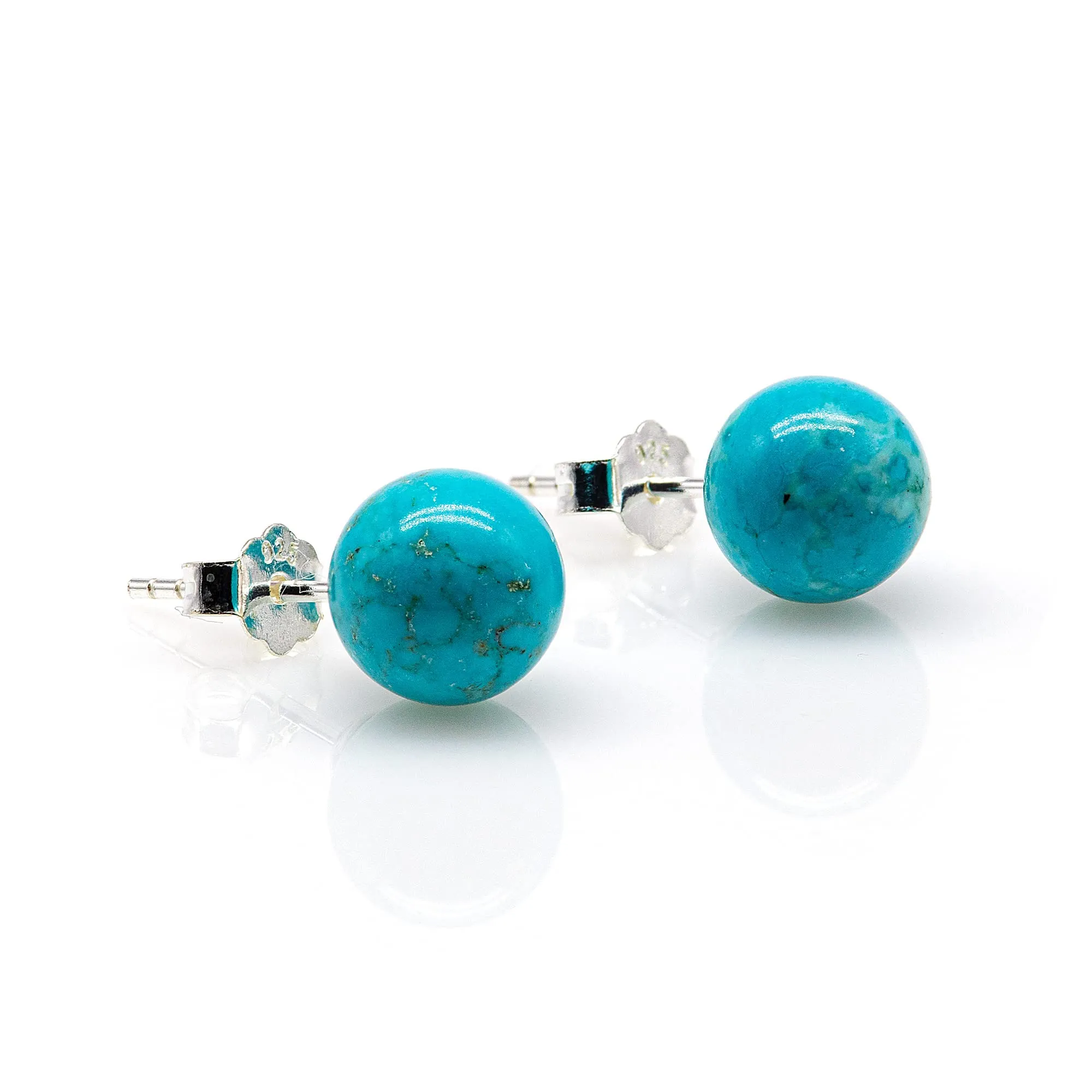Orecchini in Argento Sterling 925 con Perle di Turchese 8mm