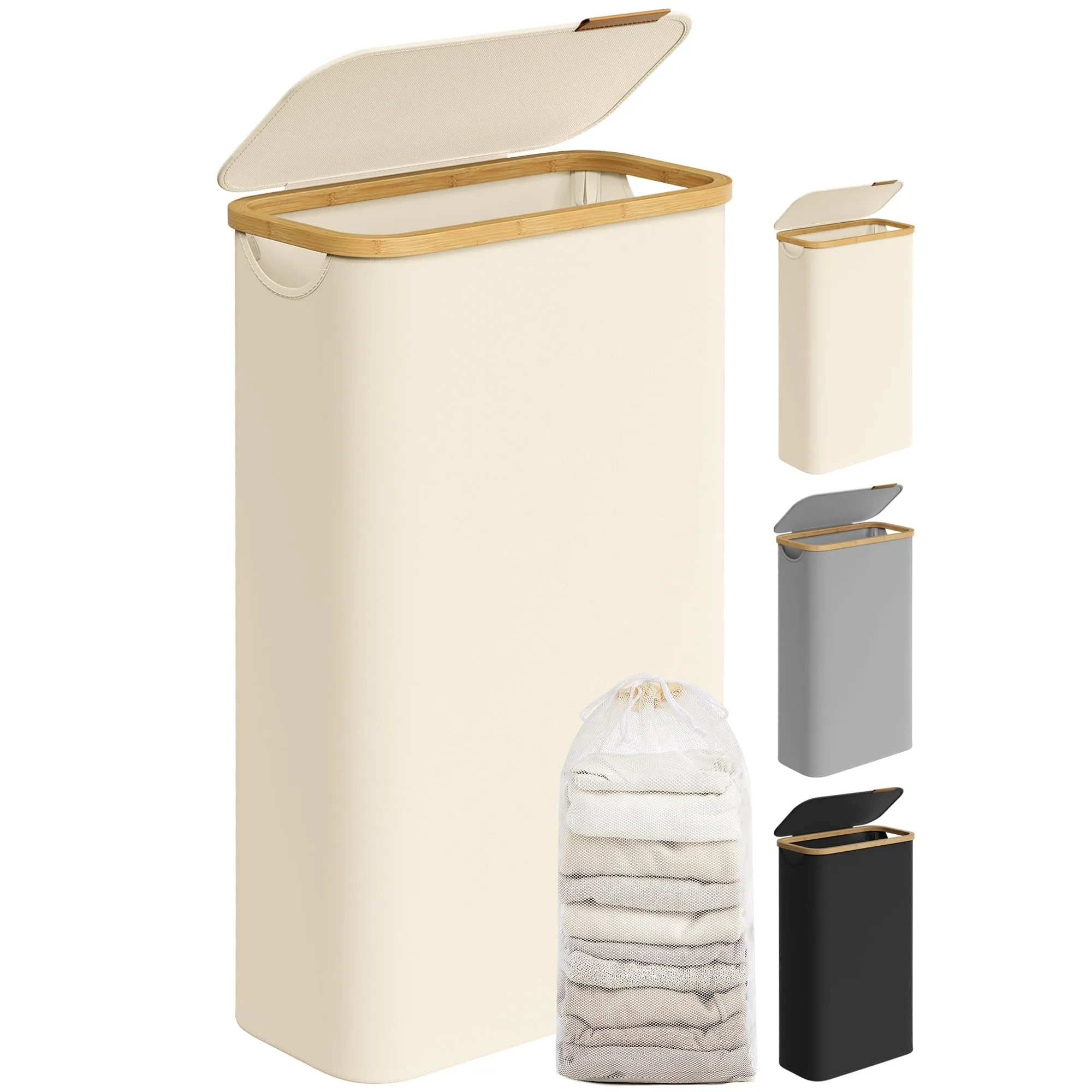 SONGMICS Cesto Portabiancheria Salvaspazio 65L con Coperchio Bianco Crema