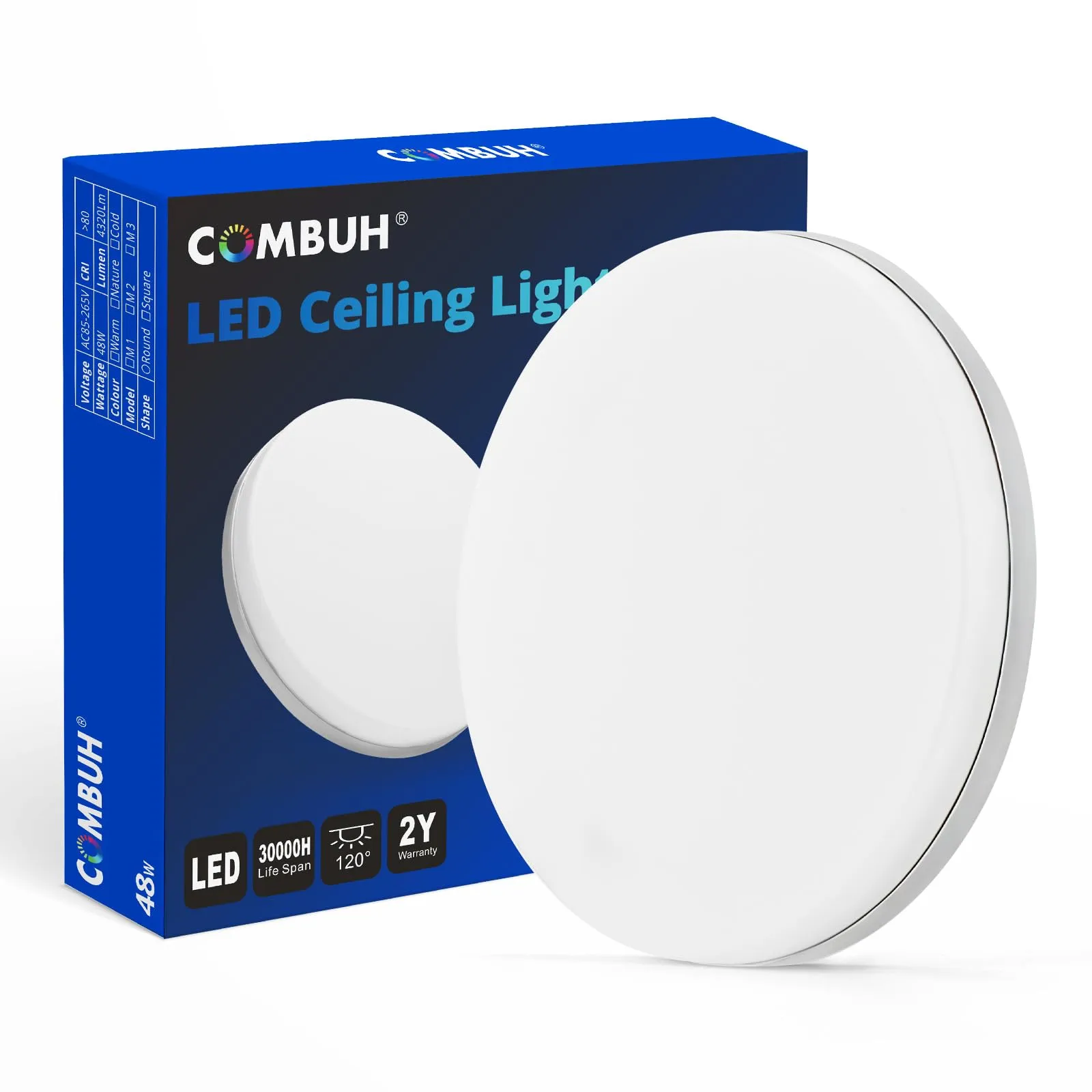 Combuh Plafoniera LED 48W 4320Lm Bianco Freddo Rotonda Ø30CM