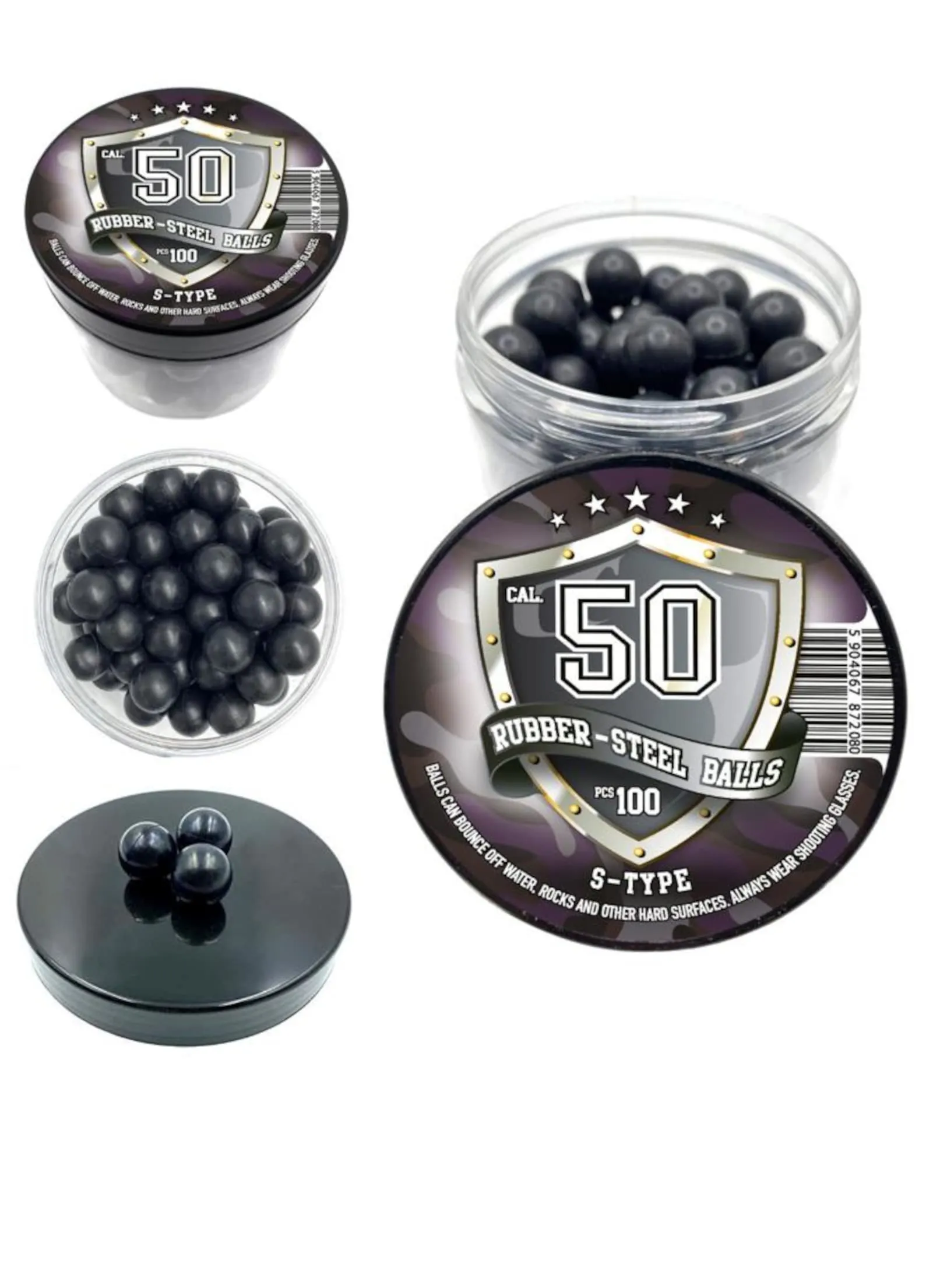 Sfere in acciaio gommato calibro .50 per difesa abitativa e allenamento (S-TYPE) - Confezione da 100