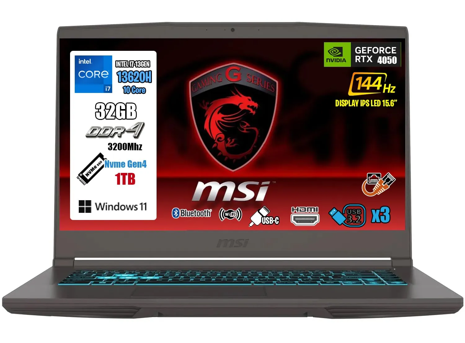 MSI Thin 15: Notebook Gaming I7-13620H, RTX 4050, 32GB RAM, 1TB SSD