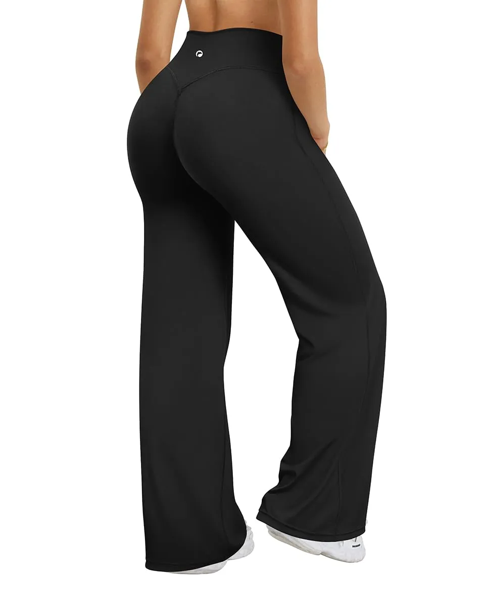 OQQ Pantaloni Yoga Donna Gamba Larga Vita Alta Elastici Sportivi Neri